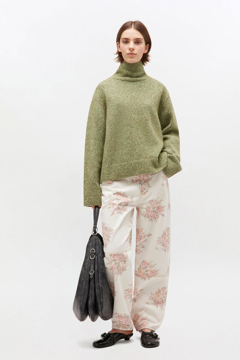 Green Open Back Sweater, Mohair, in colour Nile - 2 - GANNI