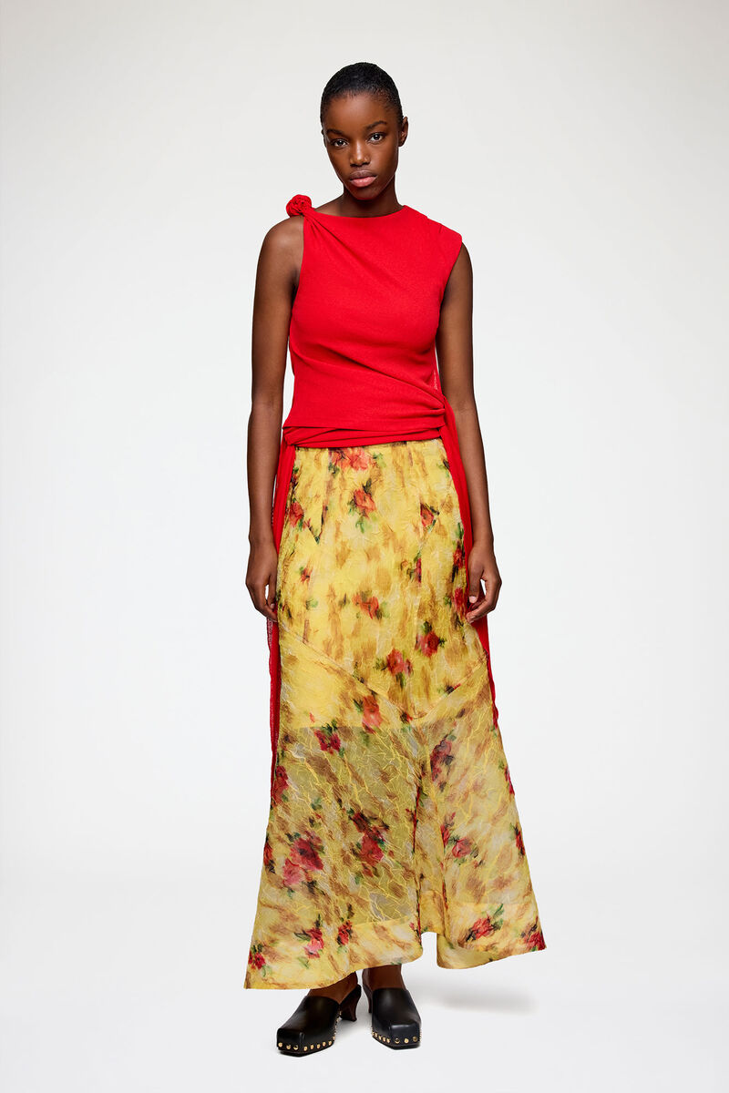 Skirt in Printed Shibori Organza, Recycled Polyester, in colour Aurora - 1 - GANNI