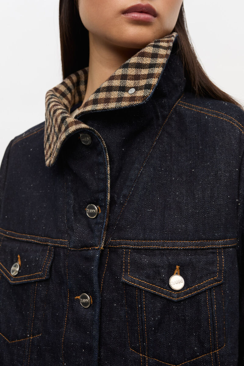 Neppy Denim Jacket, Cotton, in colour Dark Blue Stone - 3 - GANNI