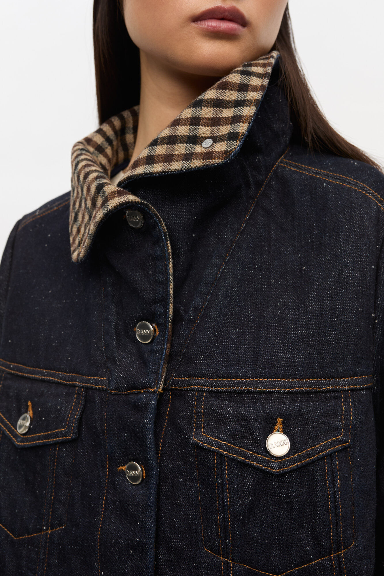 Neppy Denim Jacket, Cotton, in colour Dark Blue Stone - 3 - GANNI