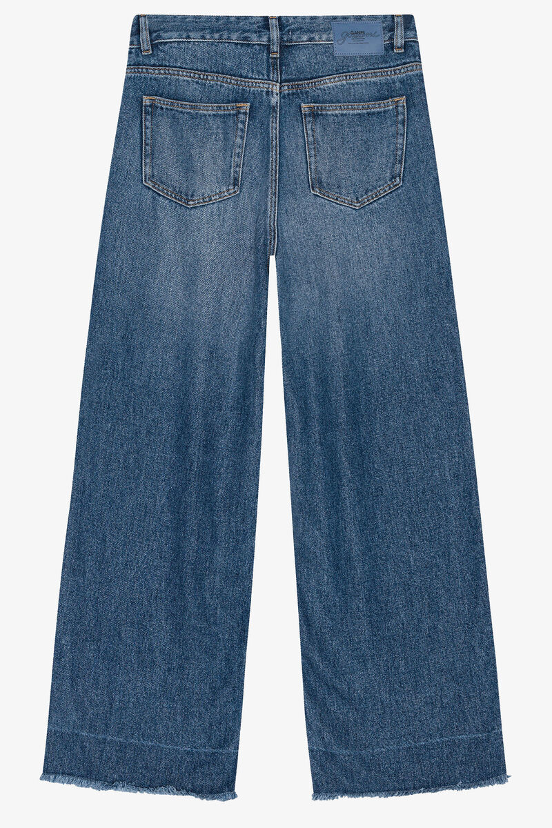 Blue Pleated Jeans, Tencel, in colour Mid Blue Vintage - 2 - GANNI