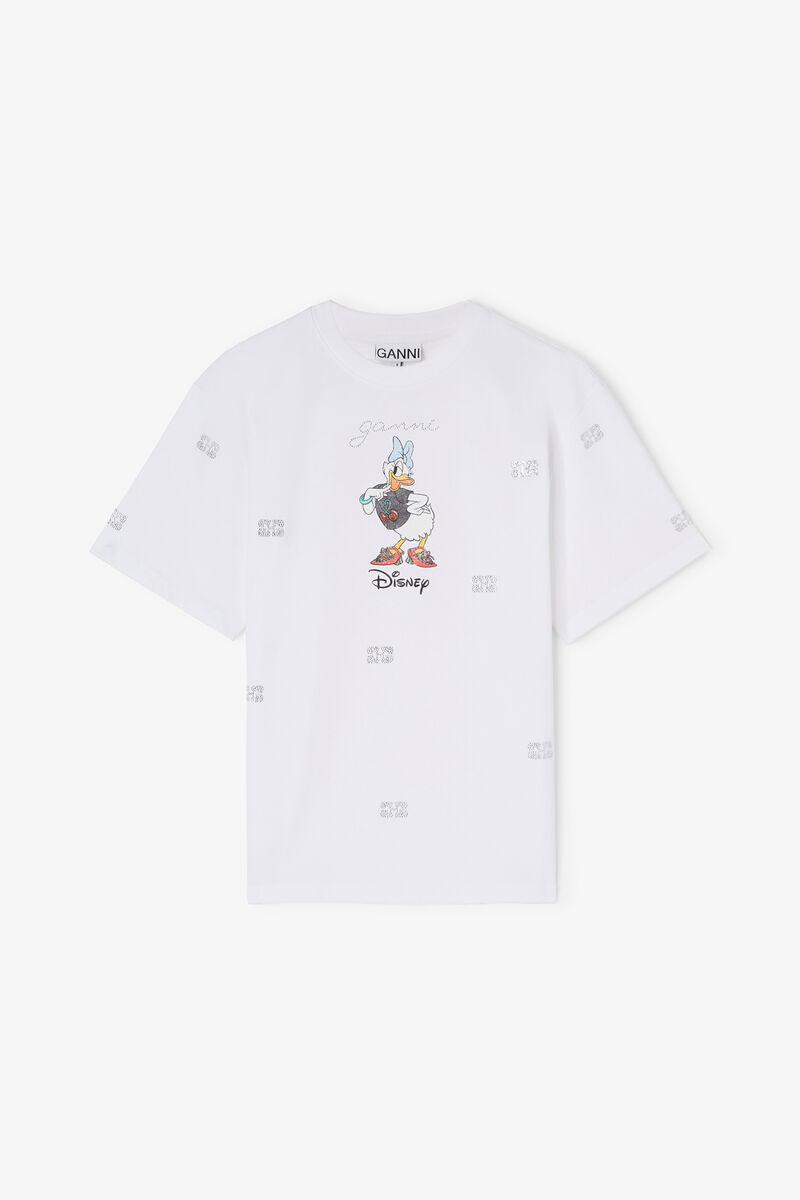 Daisy Duck White Printed T-shirt, Organic Cotton, in colour Bright White - 1 - GANNI