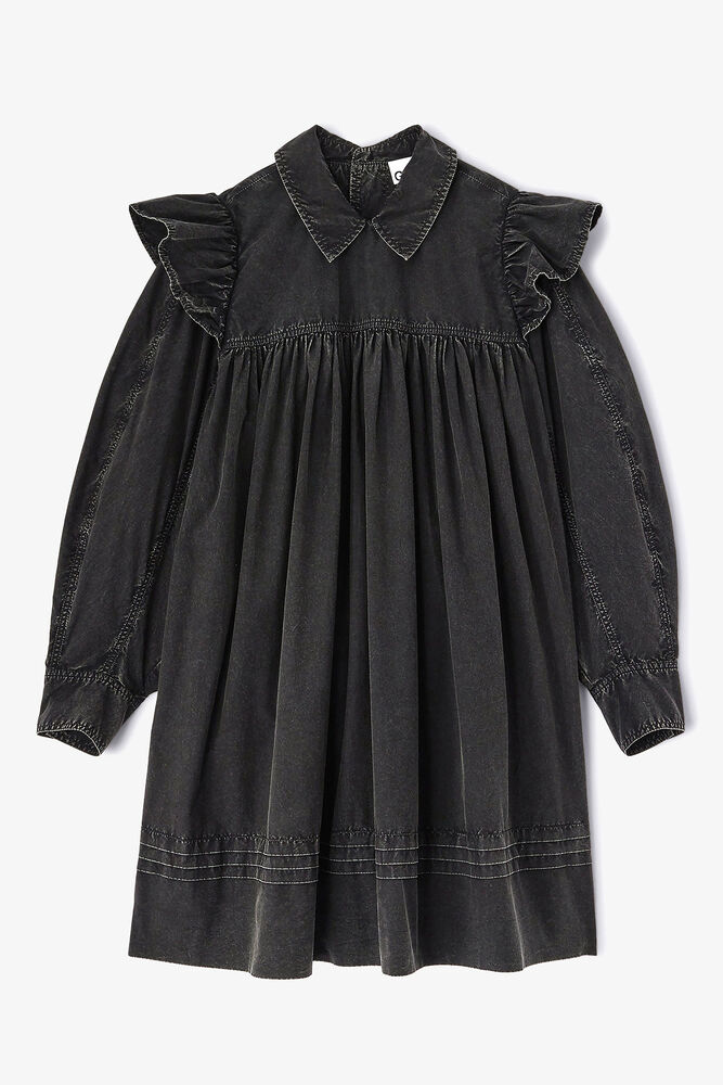 Mini robe chemise noire d&eacute;lav&eacute;e, Jet Black