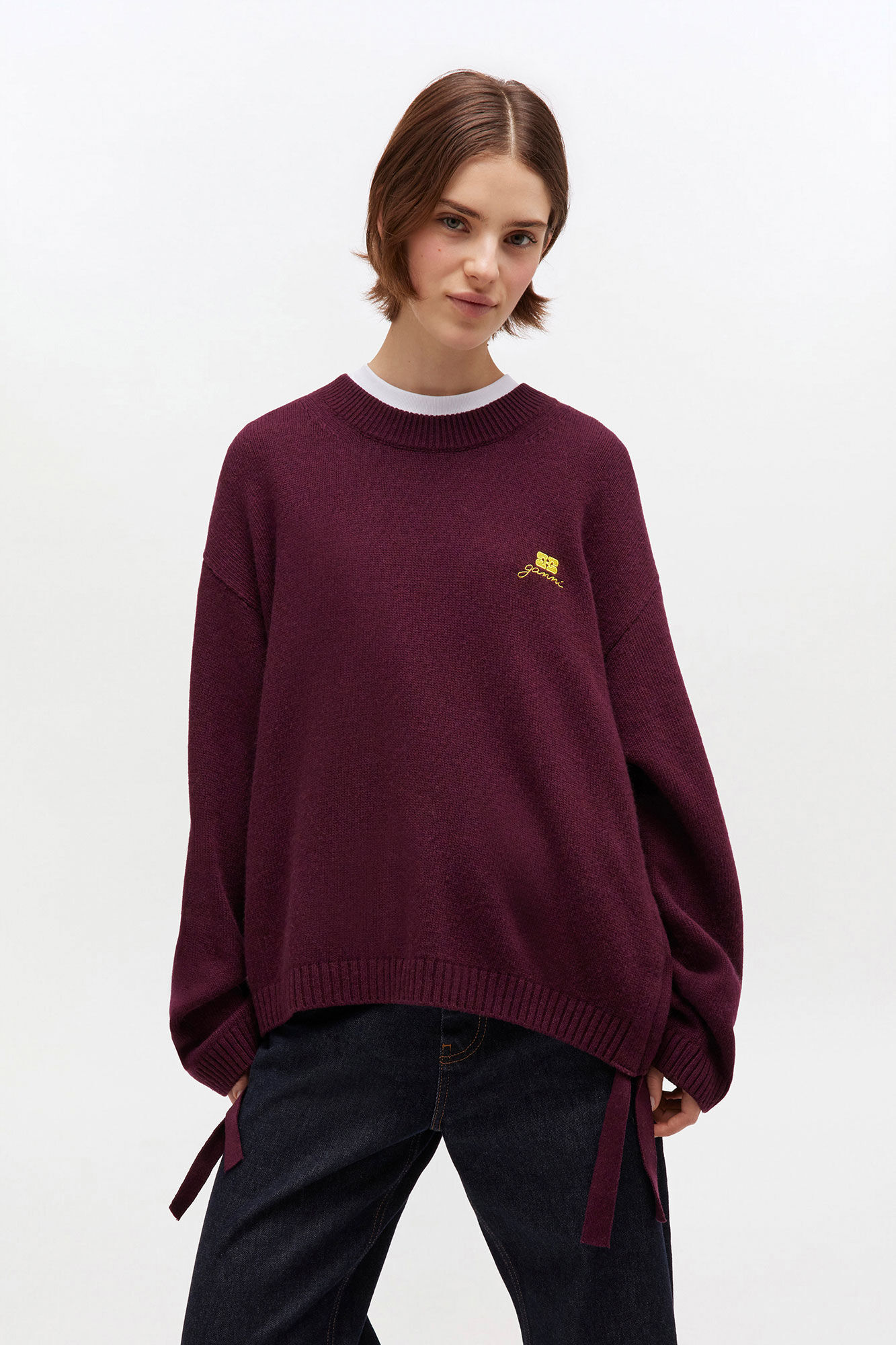 Burgundy Wool Mix Jumper, Viscose, in colour Burgundy - 2 - GANNI