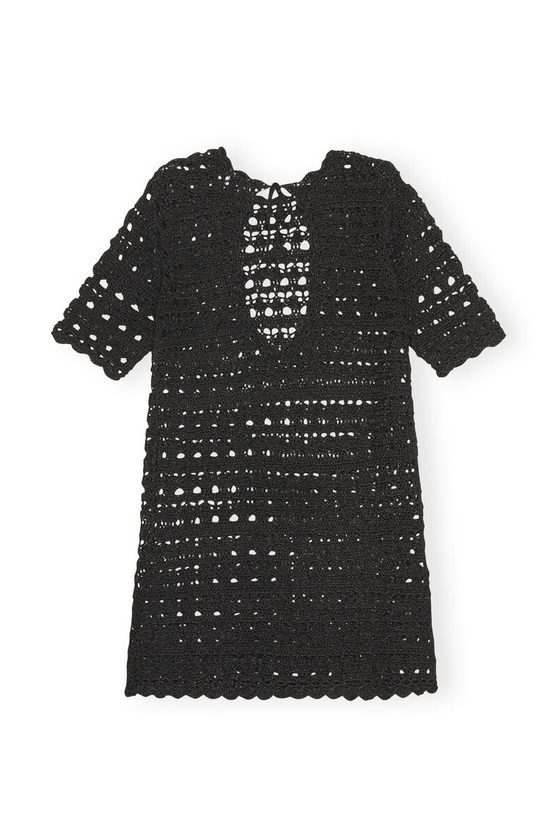 Crochet Open Back Mini Dress, Nylon, in colour Black - 2 - GANNI