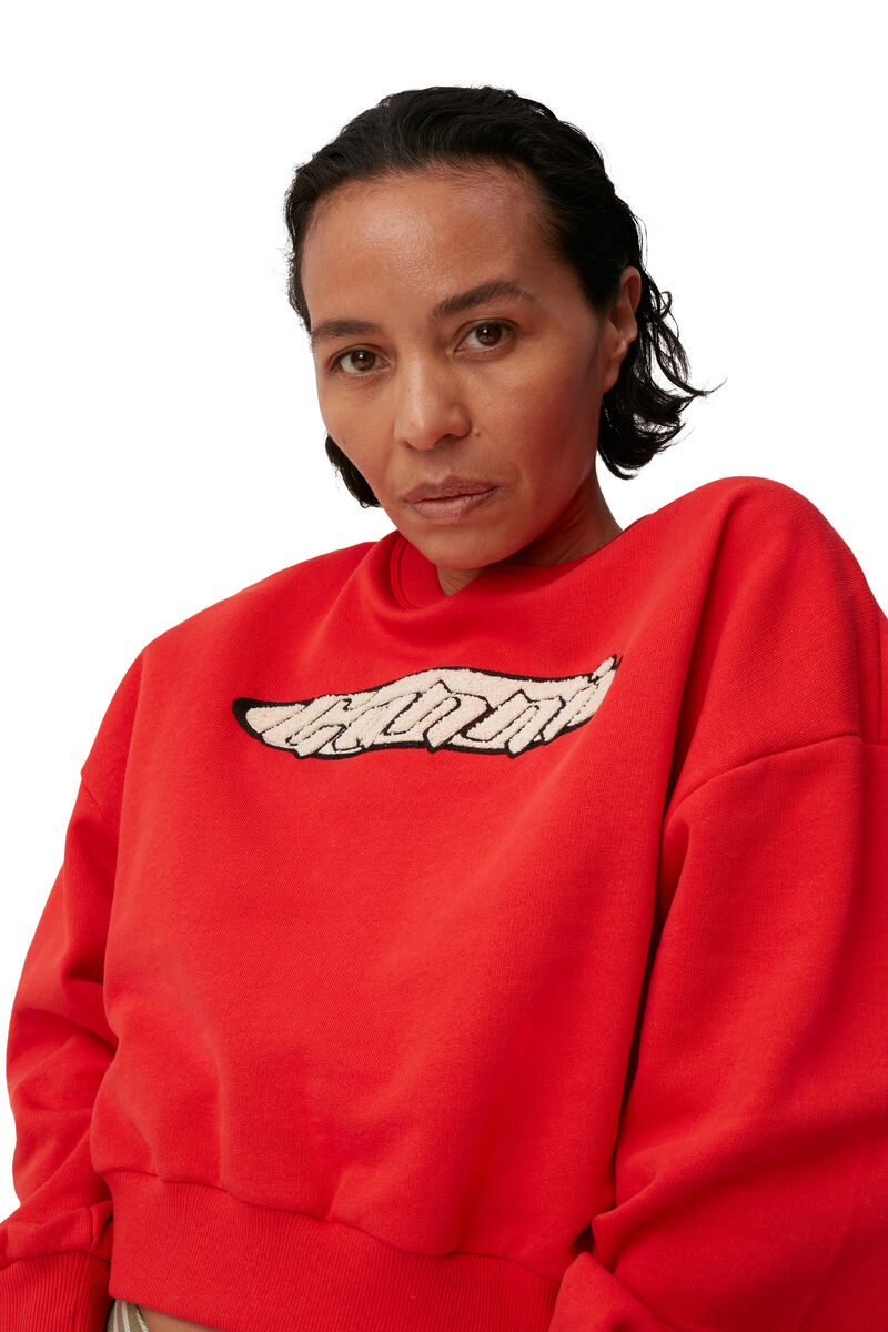 Artwork Sweatshirt, Cotton, in colour Fiery Red - 3 - GANNI