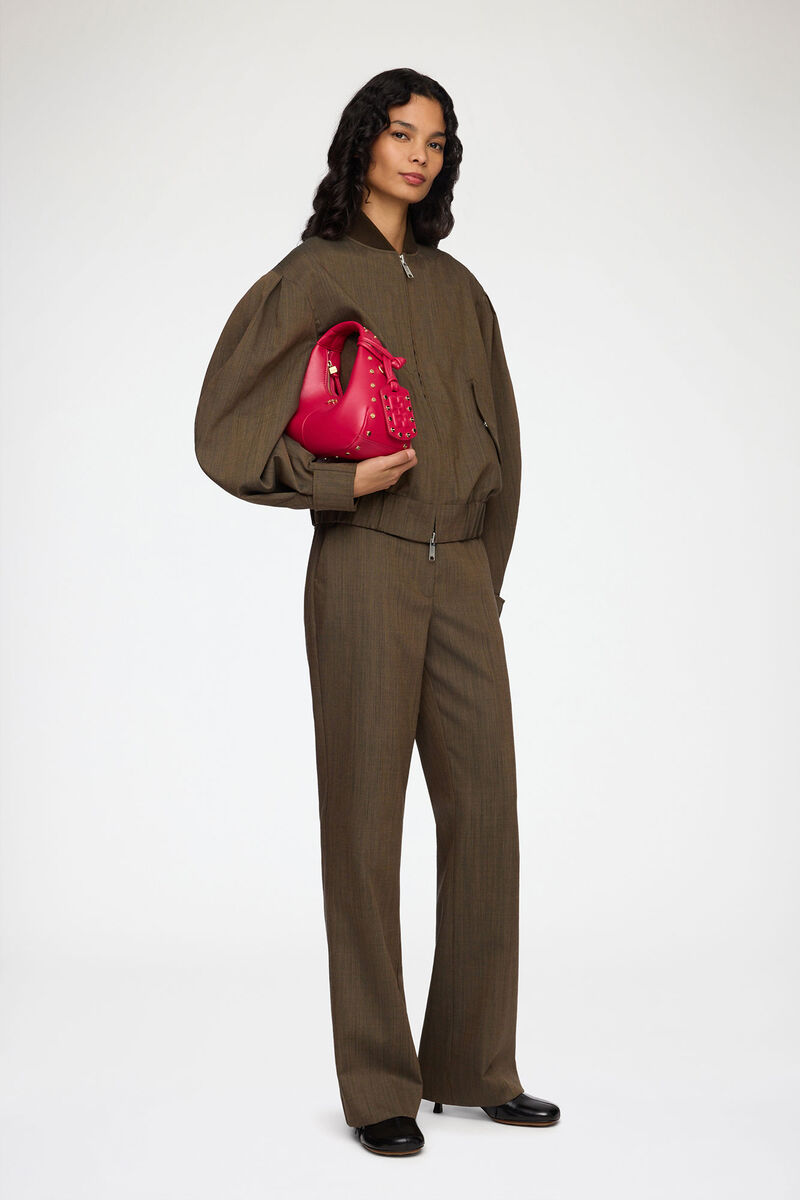Mini Hobo Bag Studs in Red, Recycled Leather, in colour Persian Red - 1 - GANNI