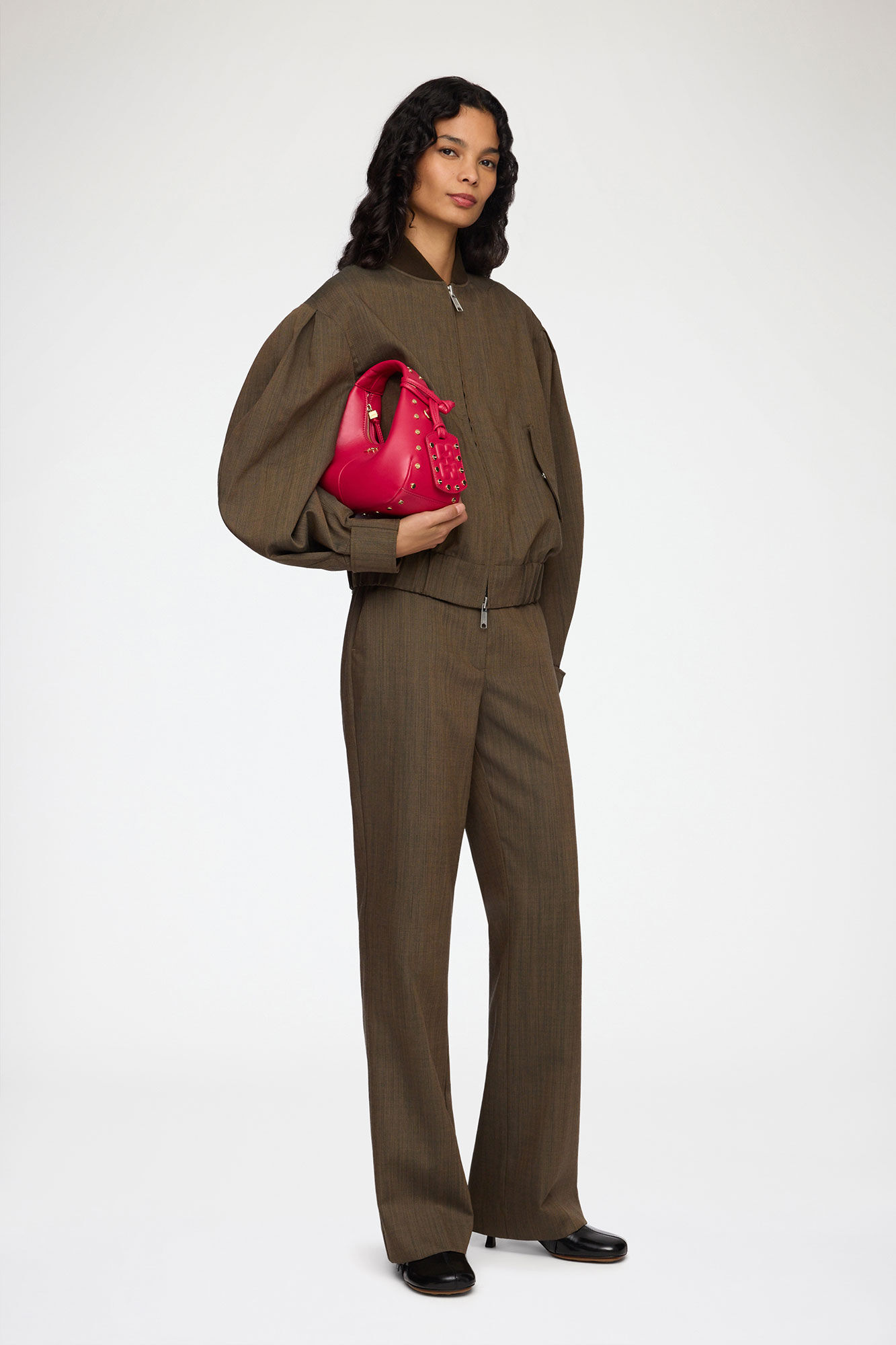 Mini Hobo Bag Studs in Red, Recycled Leather, in colour Persian Red - 1 - GANNI