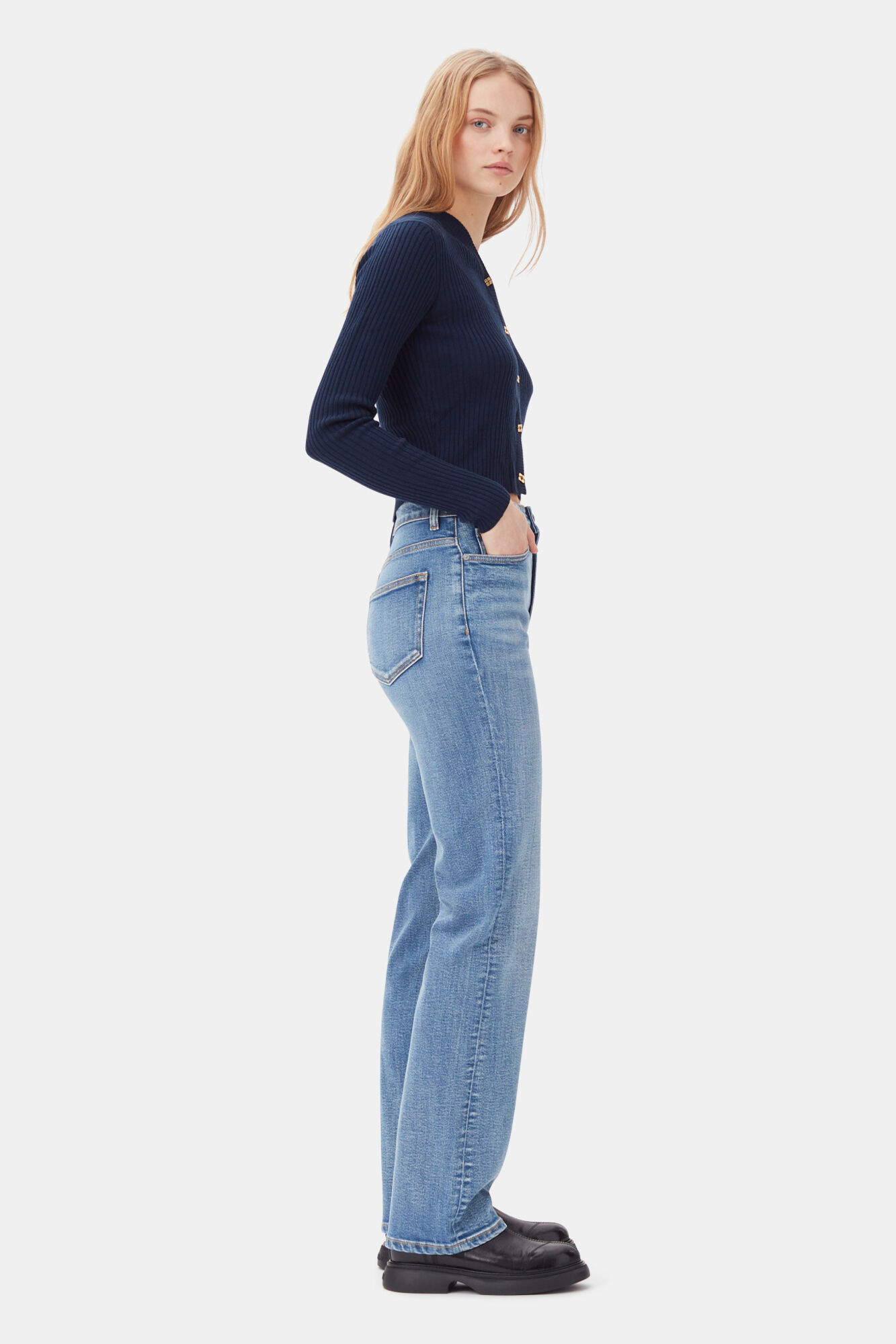 Mid Blue Vintage Pohli Jeans, Cotton, in colour Mid Blue Vintage - 2 - GANNI