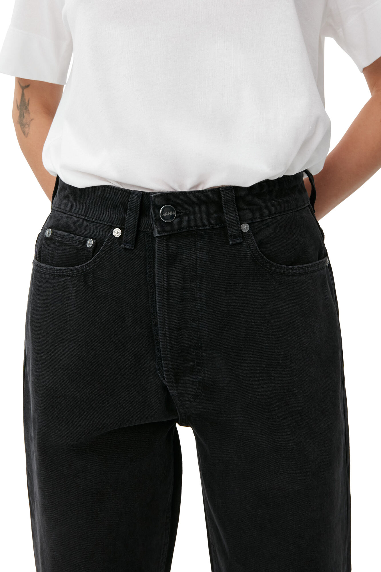 Rigid Denim Rigid Denim Figni, Cotton, in colour Washed Black/Black - 4 - GANNI
