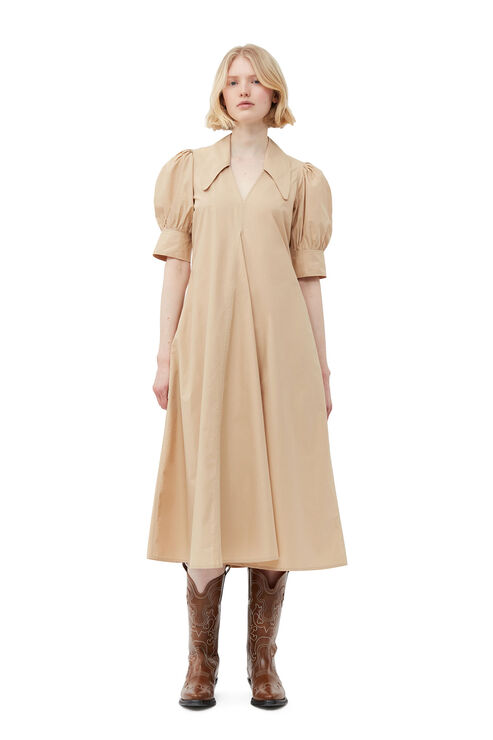knee length dresses for ladies Ganni Poplin Maxi Dress, 34