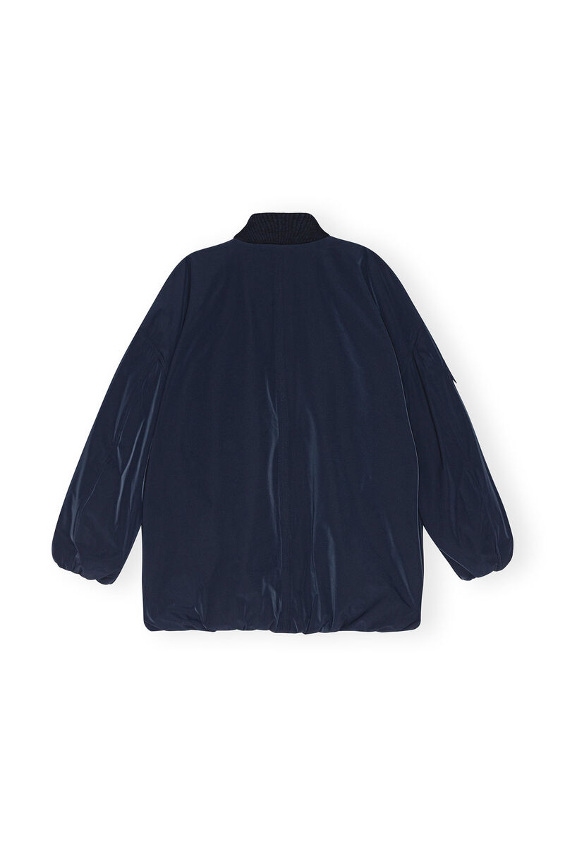 Blue Twill Oversized Bomber Jacke, Recycled Polyester, in colour Sky Captain - 2 - GANNI