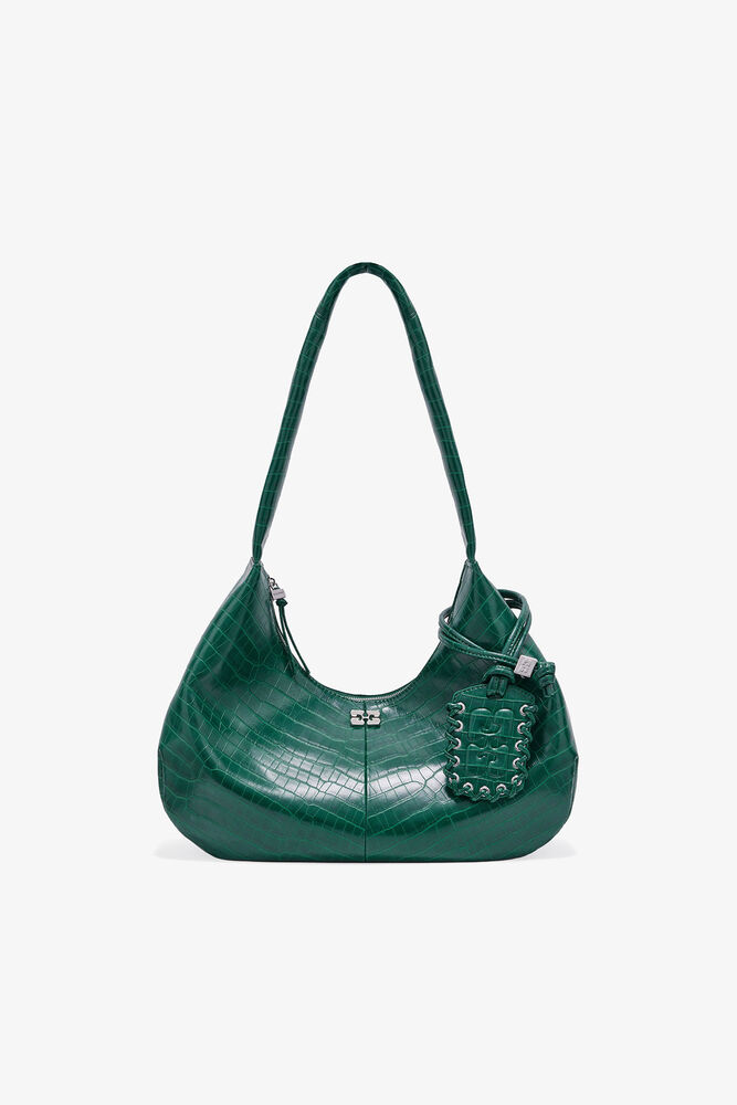 Green Croco Medium Hobo Bag, Pineneedle