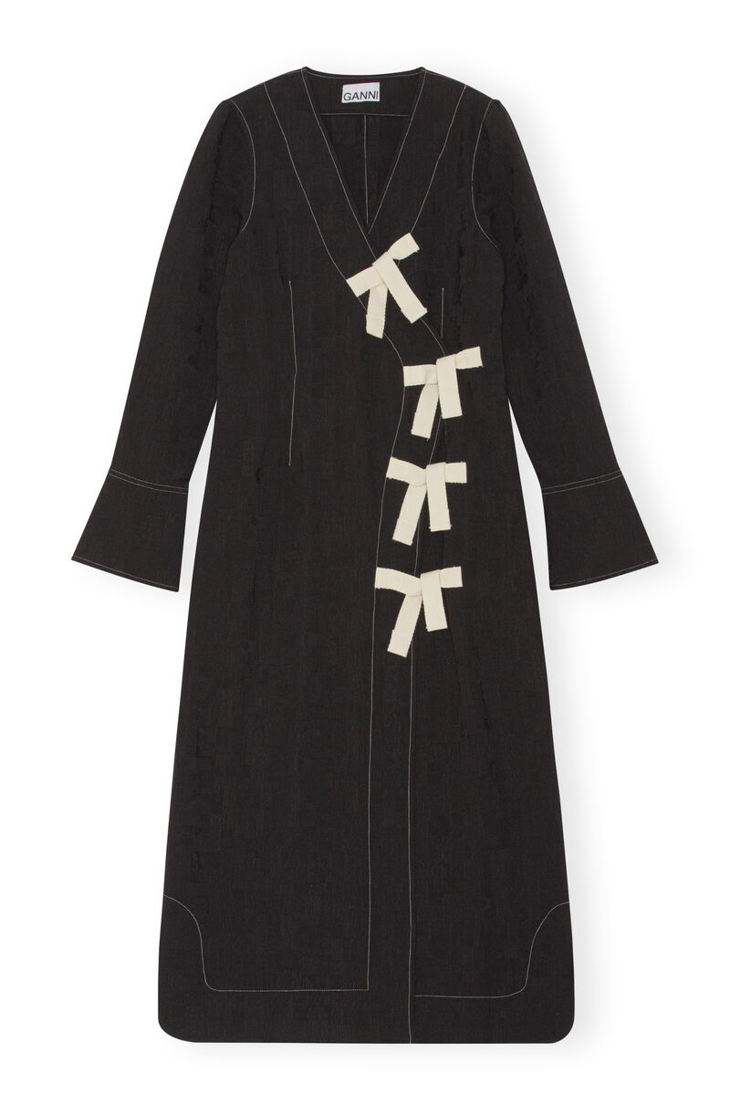 Jacquard Long Midi Dress, Polyester, in colour Black - 1 - GANNI