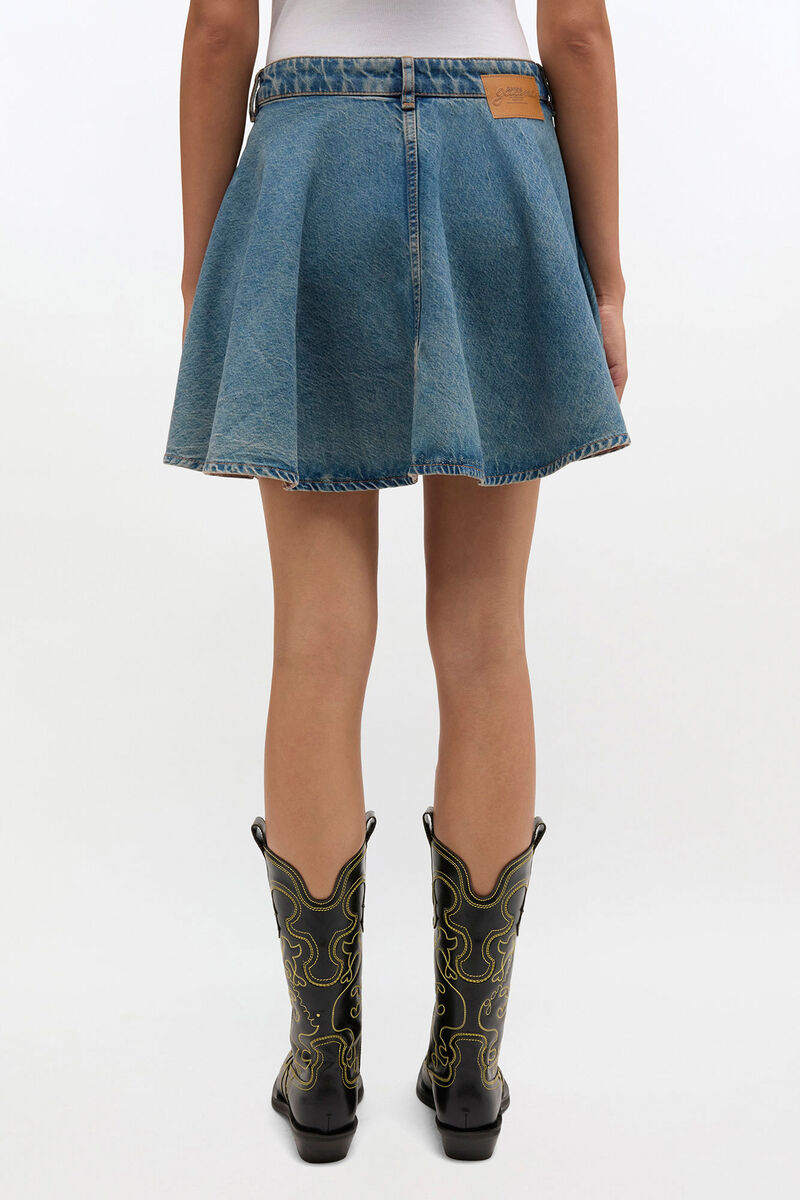 Tint Rigid Denim Skirt, in colour Mid Blue Vintage - 2 - GANNI