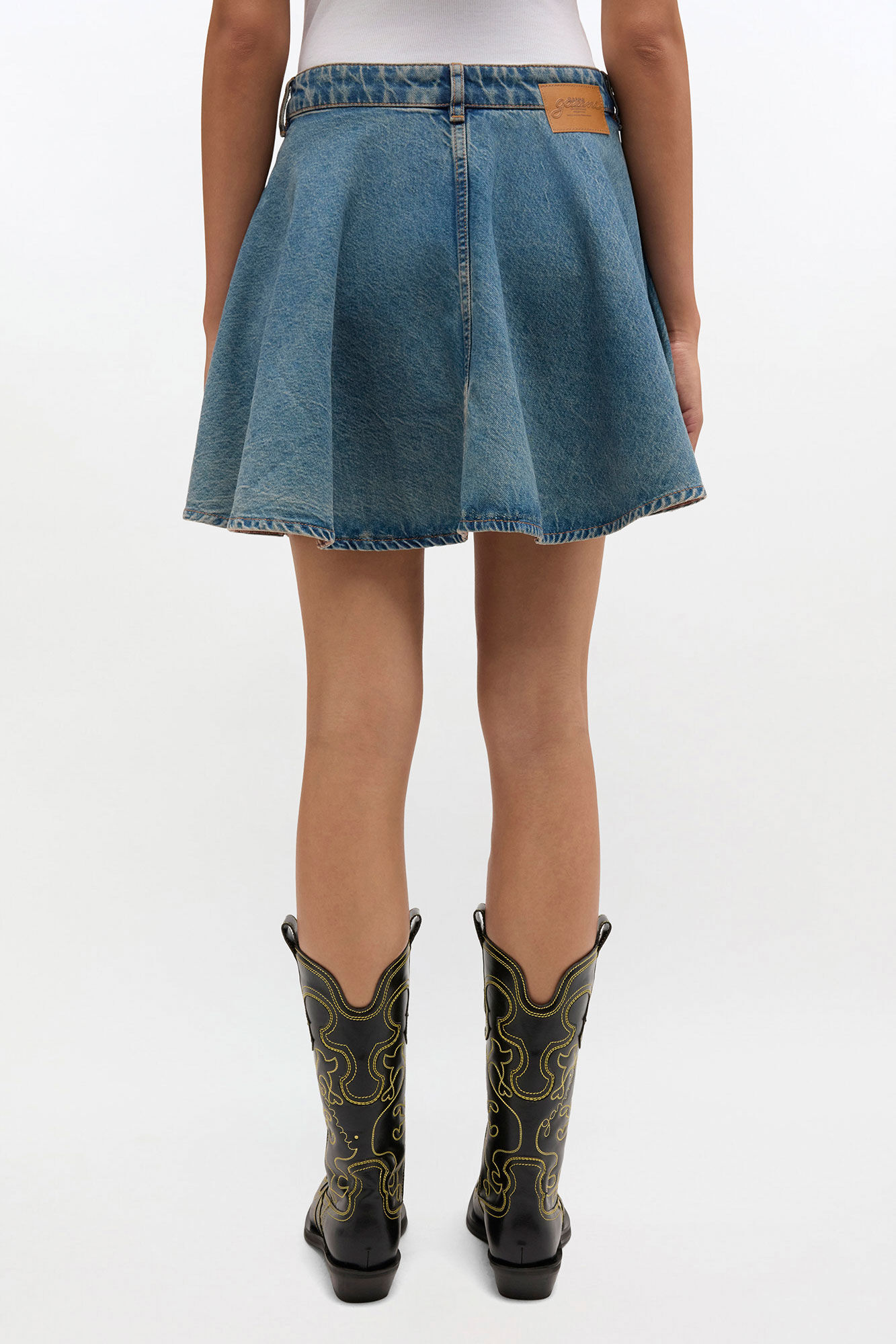 Tint Rigid Denim Skirt, in colour Mid Blue Vintage - 2 - GANNI