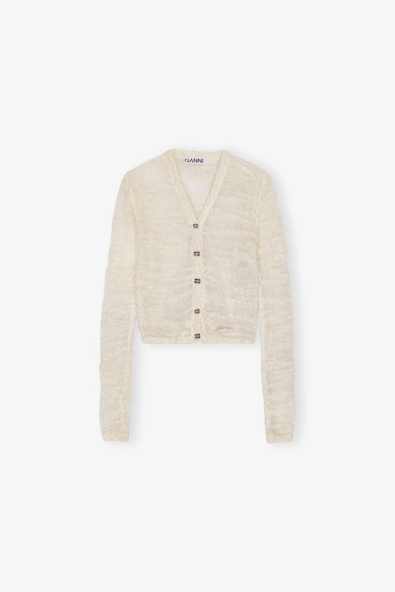 Off-White Boucle Cardigan, Alpaca, in colour Egret - 1 - GANNI