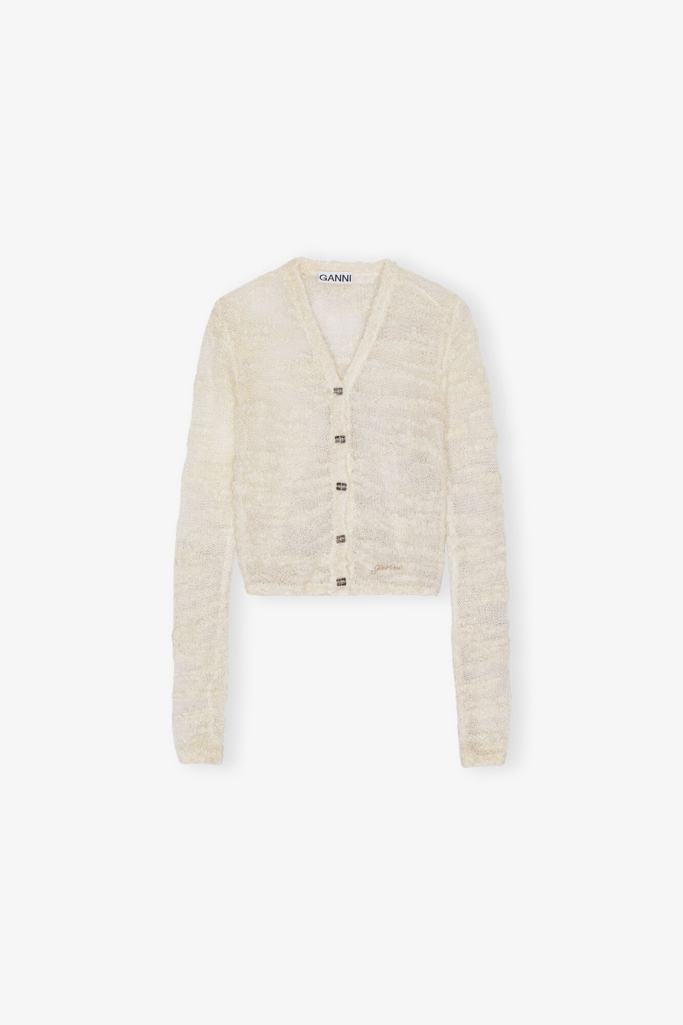 Off-White Boucle Cardigan, Alpaca, in colour Egret - 1 - GANNI