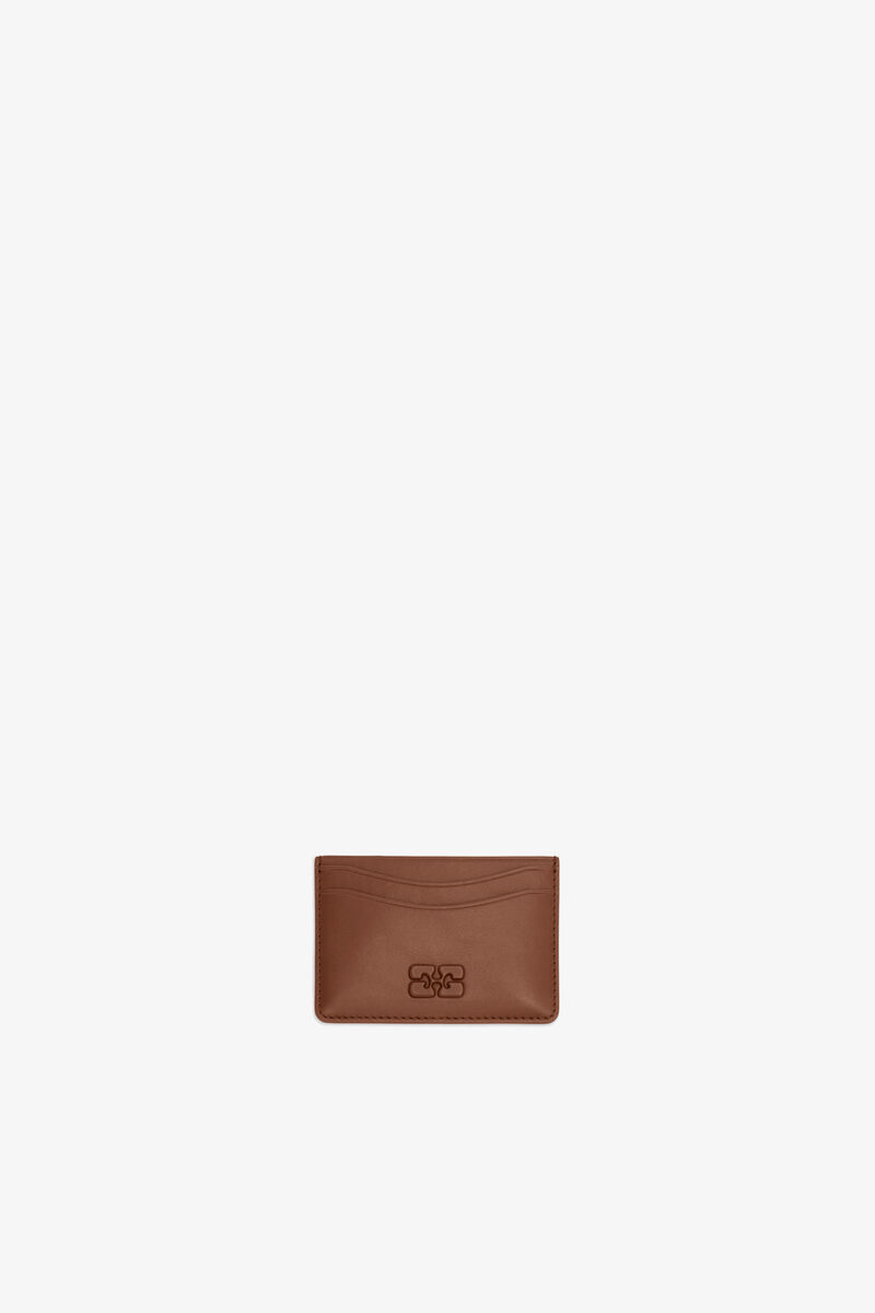 Bou Card Holder in Brown, Recycled Leather, in colour Sorrel Horse - 1 - GANNI