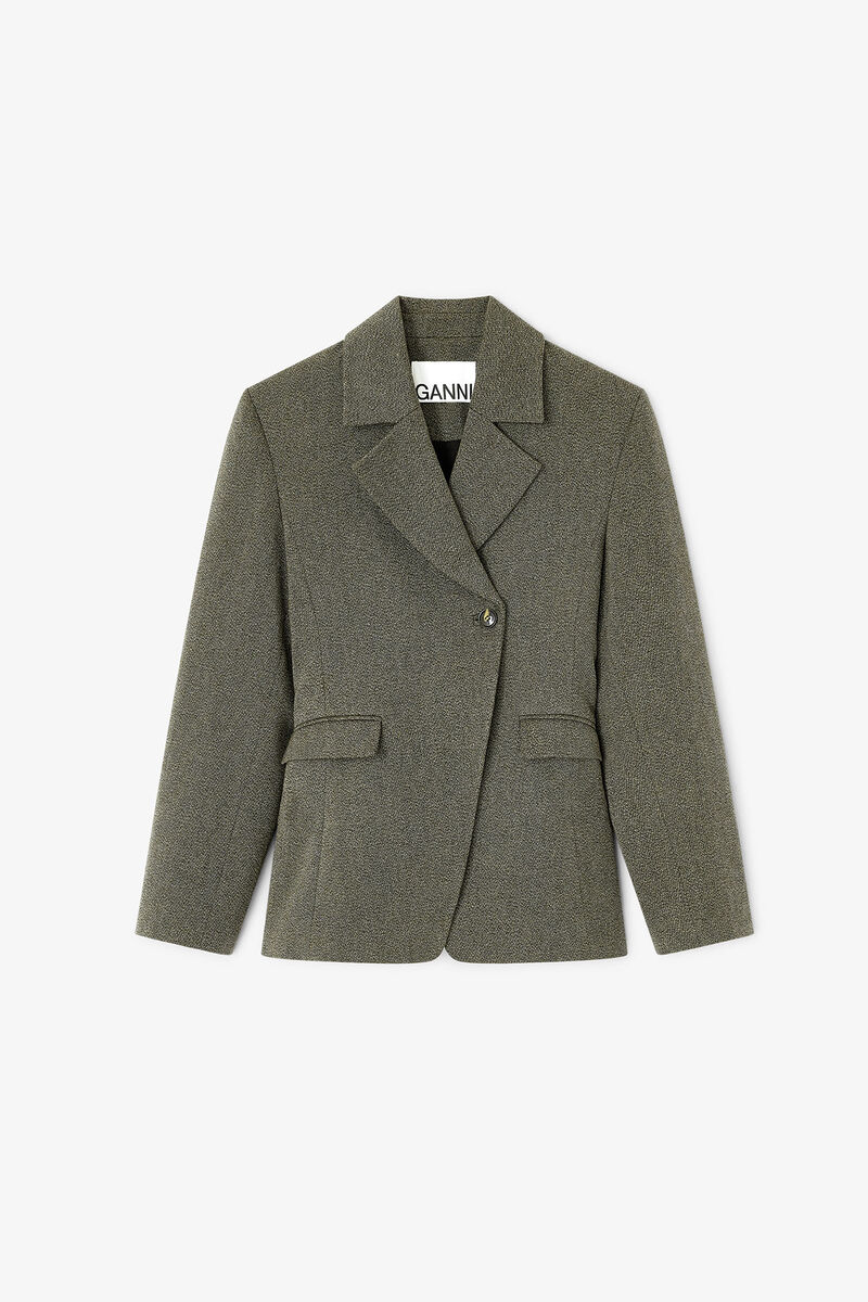 Green Mouline Blazer, Organic Cotton, in colour Forest Night - 1 - GANNI