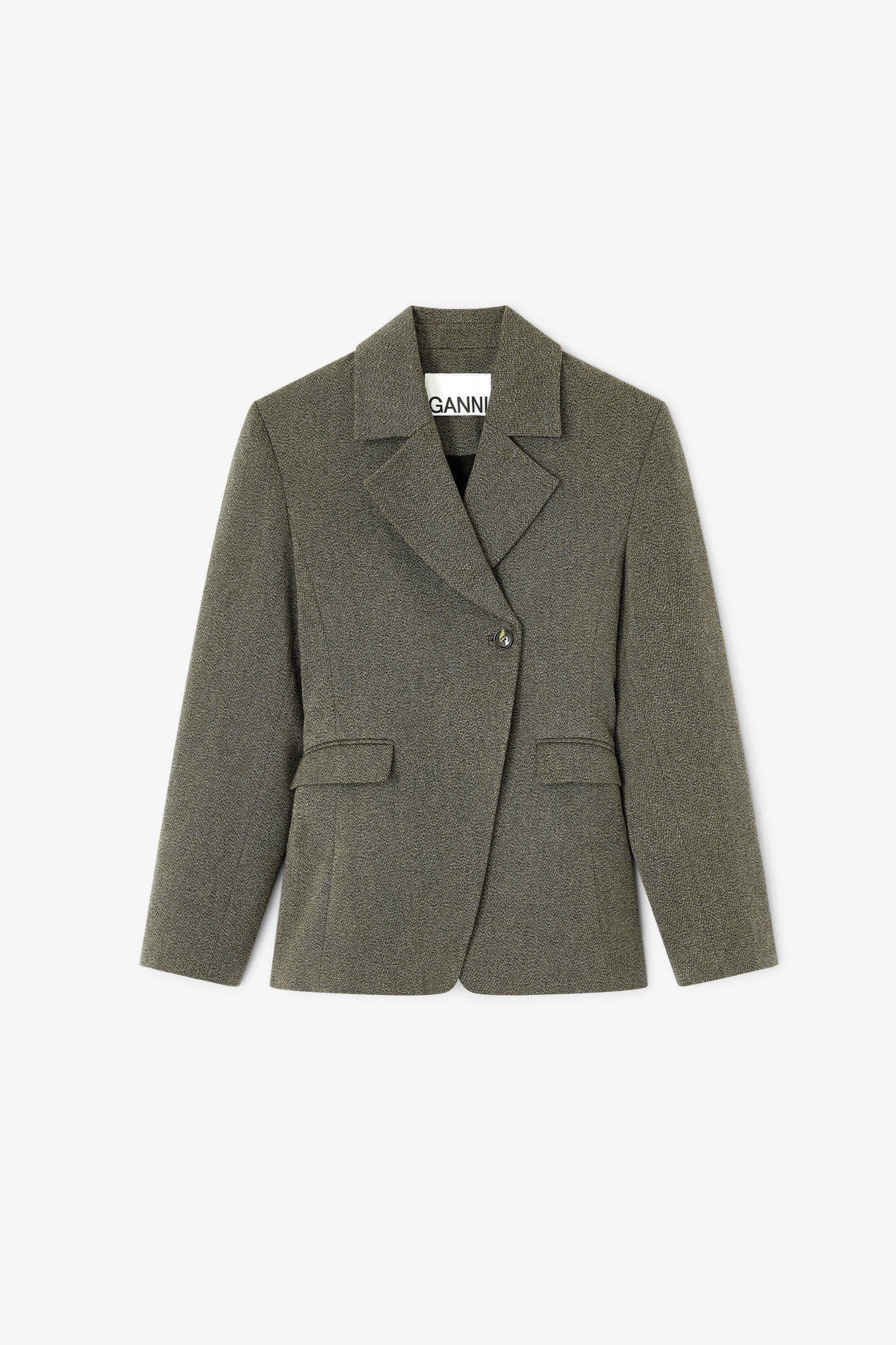 Green Mouline Blazer, Organic Cotton, in colour Forest Night - 1 - GANNI