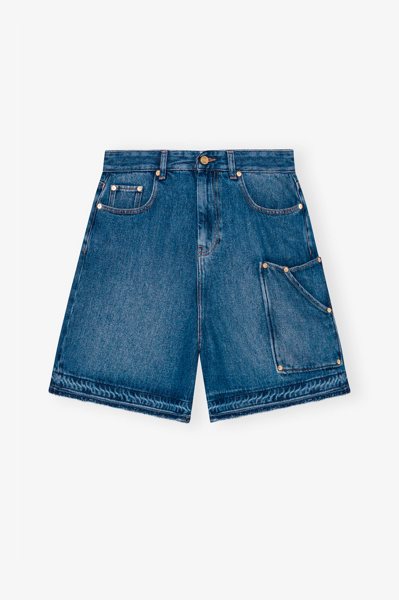 Blue Denim Shorts, Tencel, in colour Mid Blue Vintage - 1 - GANNI