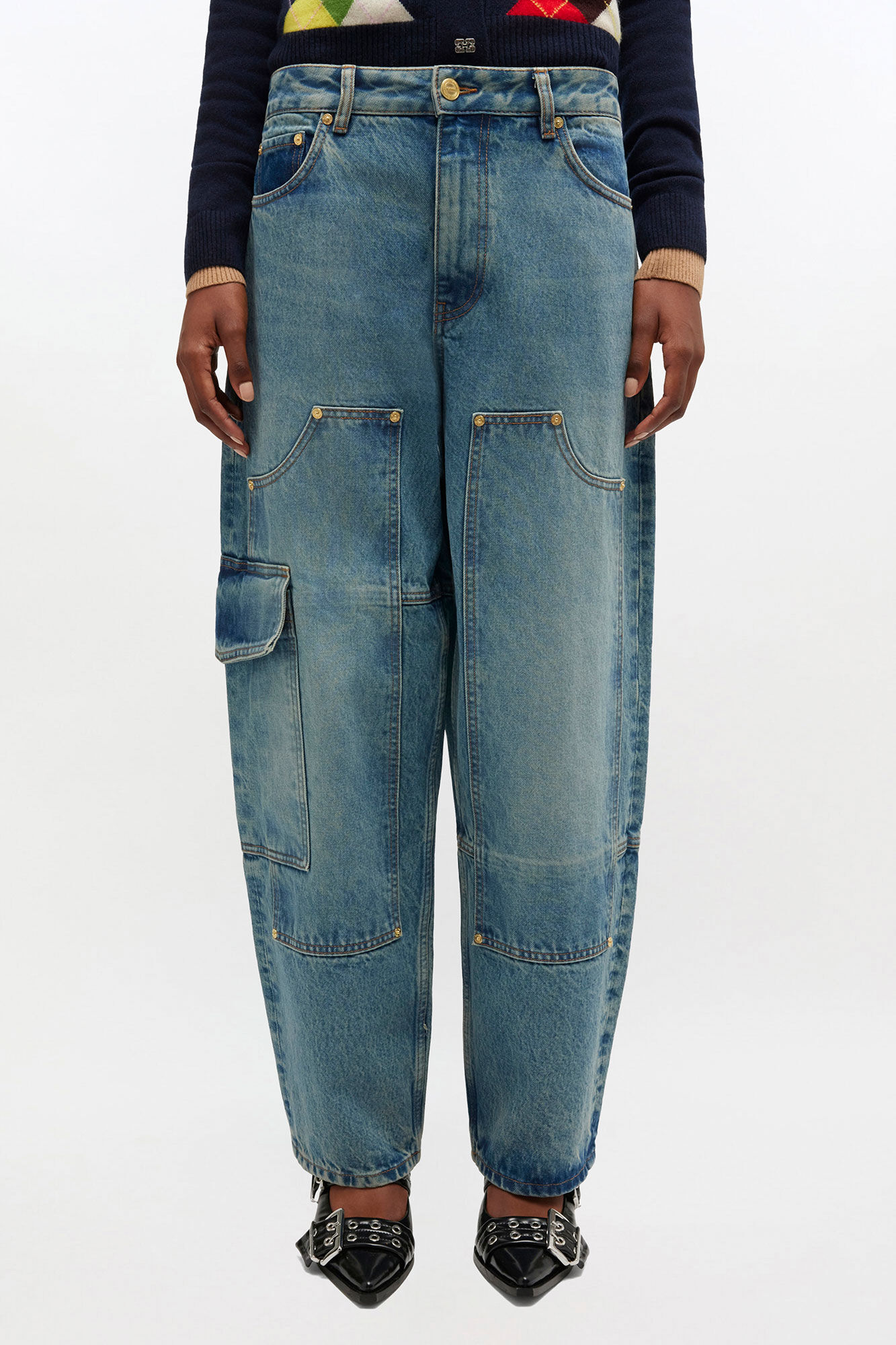 Fargede, stive Audri-jeans, Organic Cotton, in colour Mid Blue Vintage - 1 - GANNI