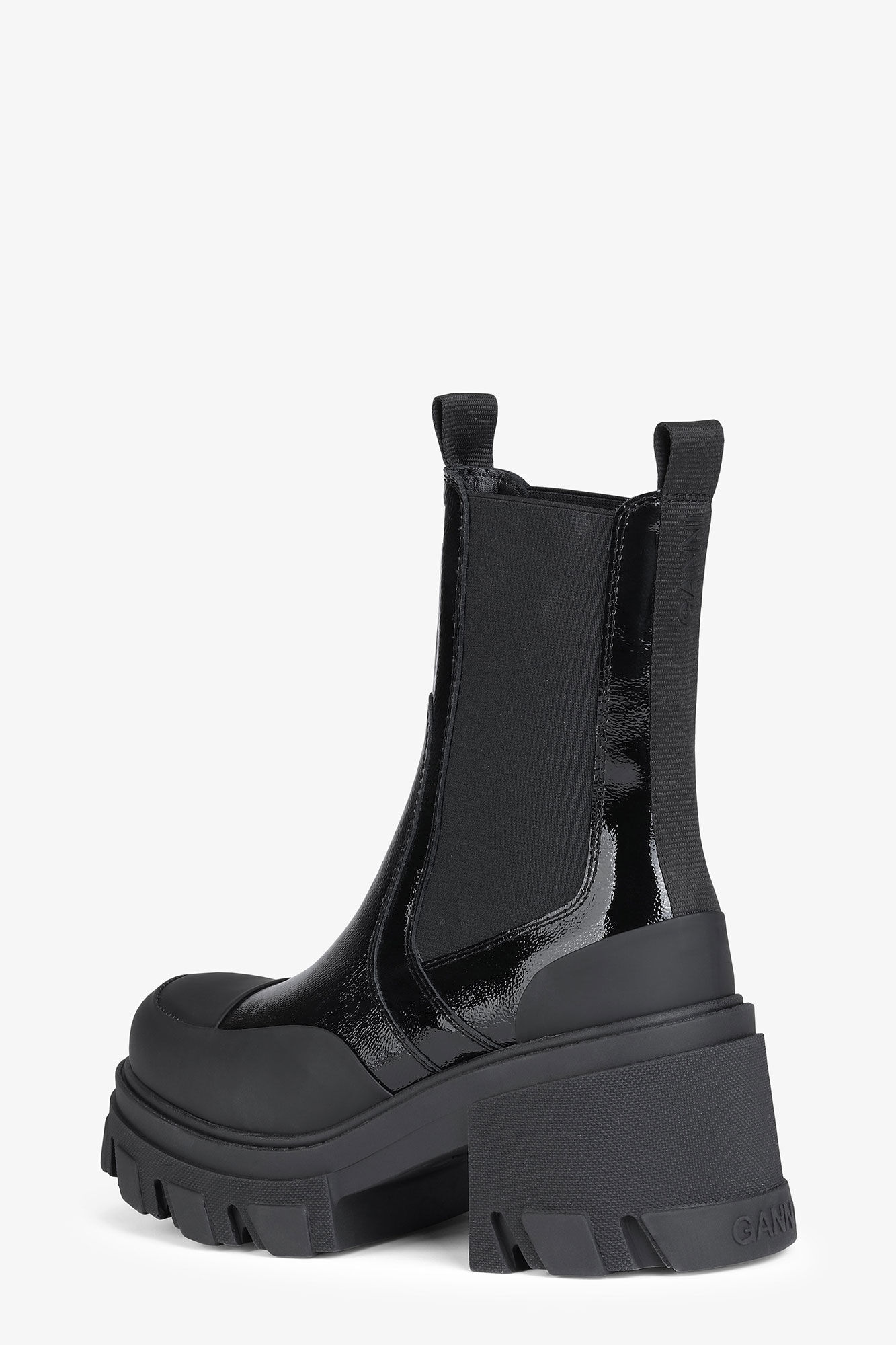 Cleated Heeled Mid Chelsea Boots in Black Naplack, Polyurethane, in colour Black - 2 - GANNI