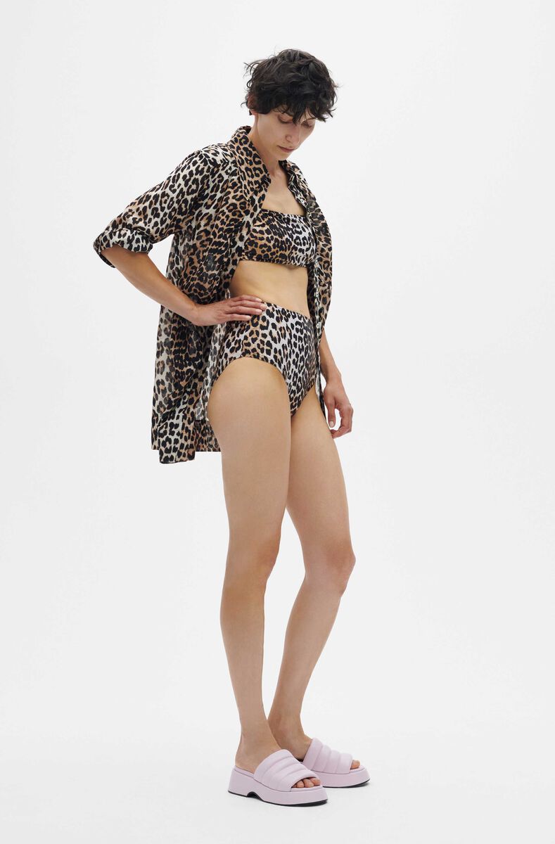 Leopard Print Cotton Shirt, Cotton, in colour Leopard - 1 - GANNI