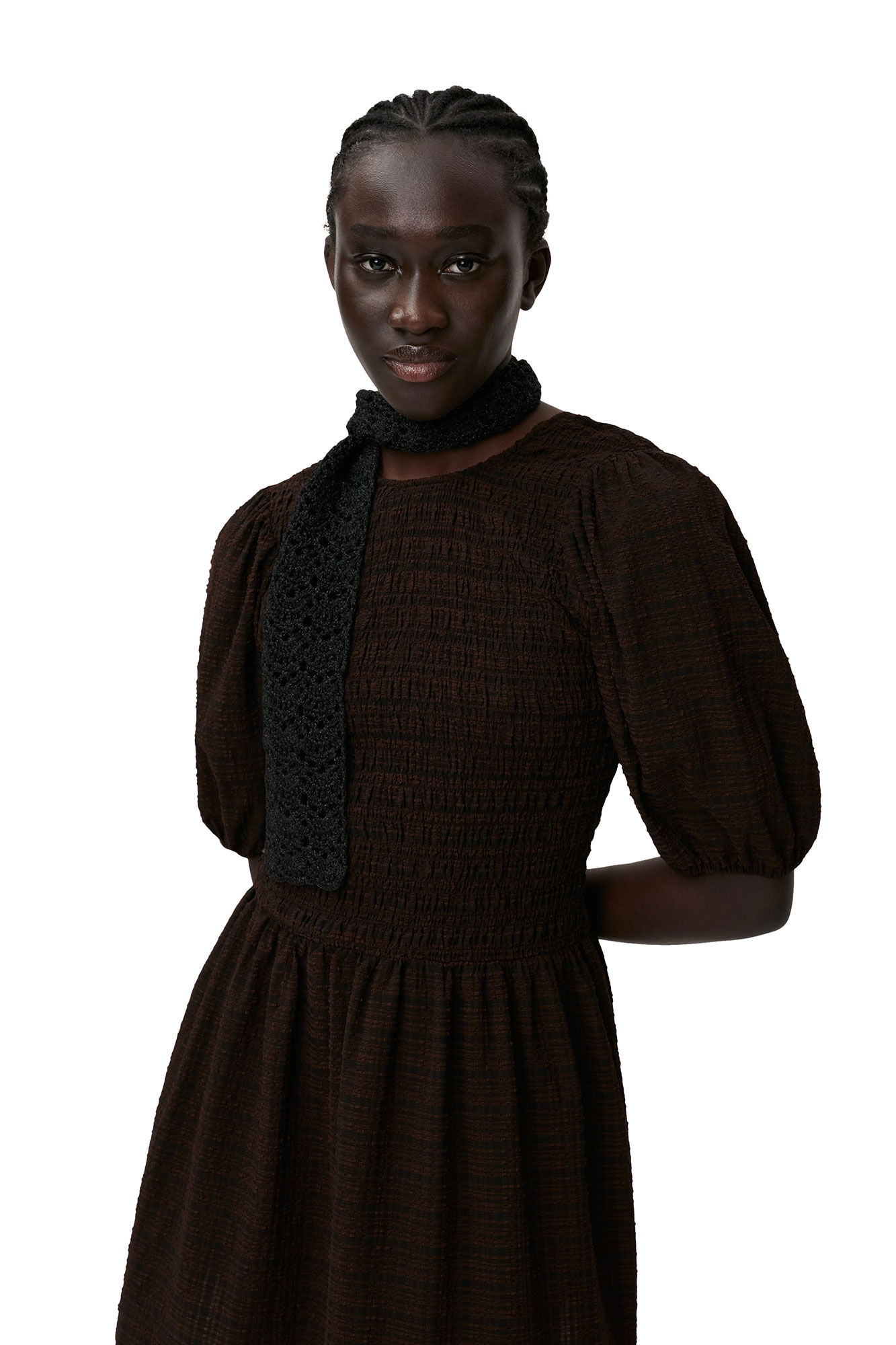 ワンピースその他 Ganni Stretch Seersucker Smoke Mini Dress Chicory Coffee F76 MUSINSA | GANNI Stretch Siercer Smoke Mini Dress - Chicory