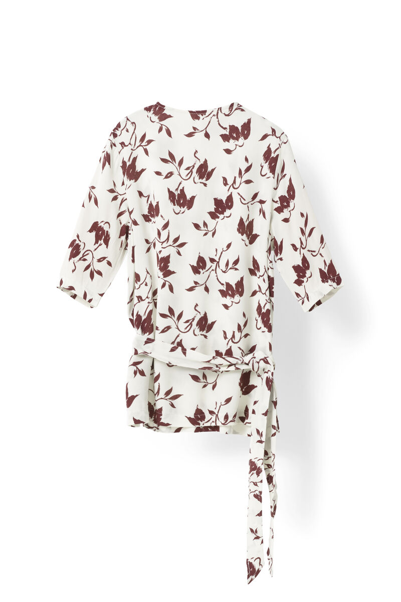 Maxwell Crepe Blouse, in colour Cabernet Bell Flower - 1 - GANNI