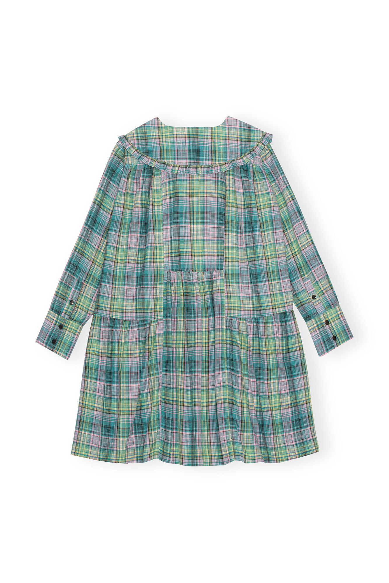Kariertes, weites Seersucker-Hemdkleid, Organic Cotton, in colour Lagoon - 2 - GANNI