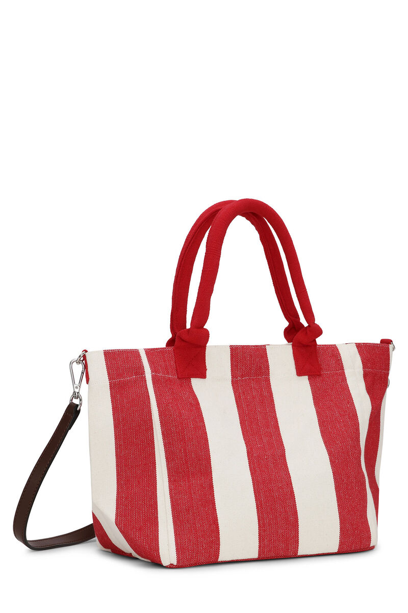 Red Striped Small Shopper, Recycled Cotton, in colour Barbados Cherry - 2 - GANNI