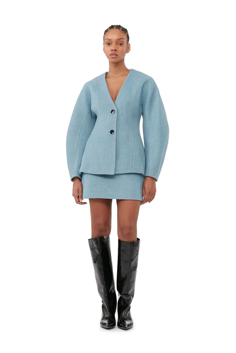 Twill Wool Suiting Blazer, Polyamide, in colour Heather - 2 - GANNI