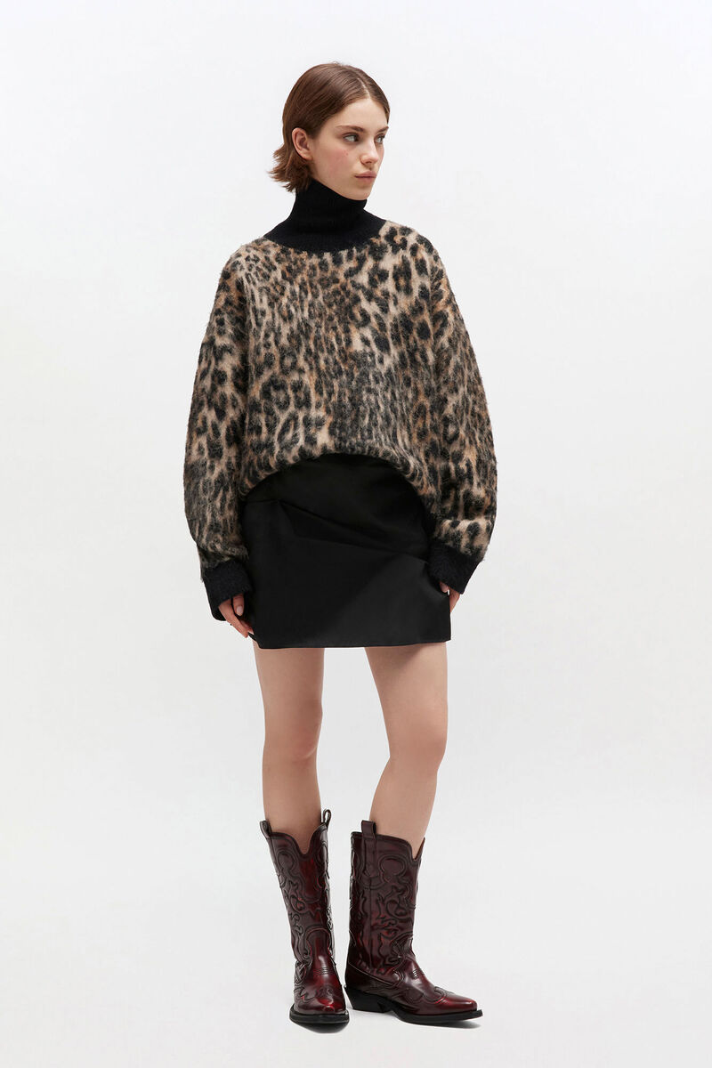 Leopard High-neck Sweater, in colour Leopard - 2 - GANNI