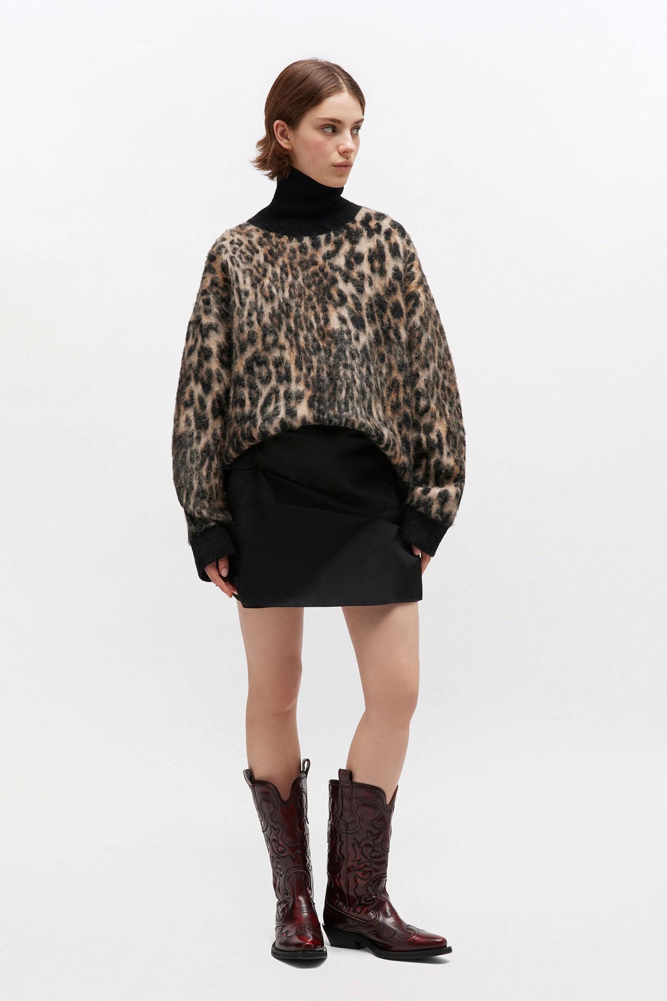 Leopard High-neck Sweater, in colour Leopard - 2 - GANNI