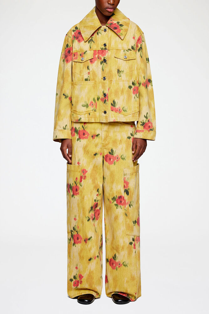 Jacket in Printed Denim, Vibrant Yellow