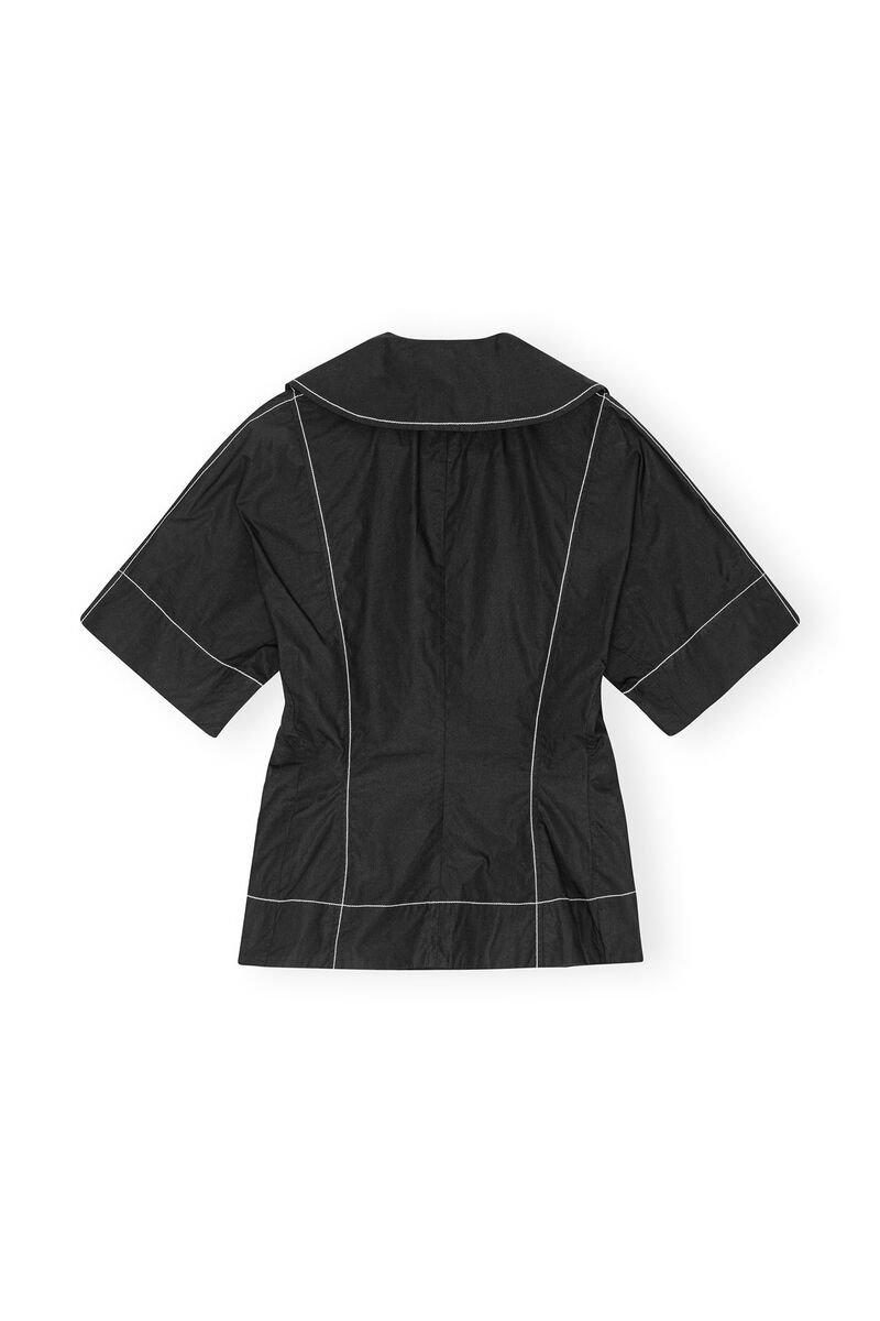 Black Cotton Poplin Wrap Bluse, Cotton, in colour Black - 2 - GANNI