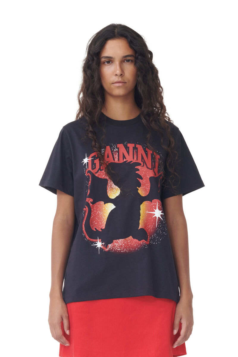 Dark Grey Relaxed Dragon t-shirt, Cotton, in colour Phantom - 1 - GANNI