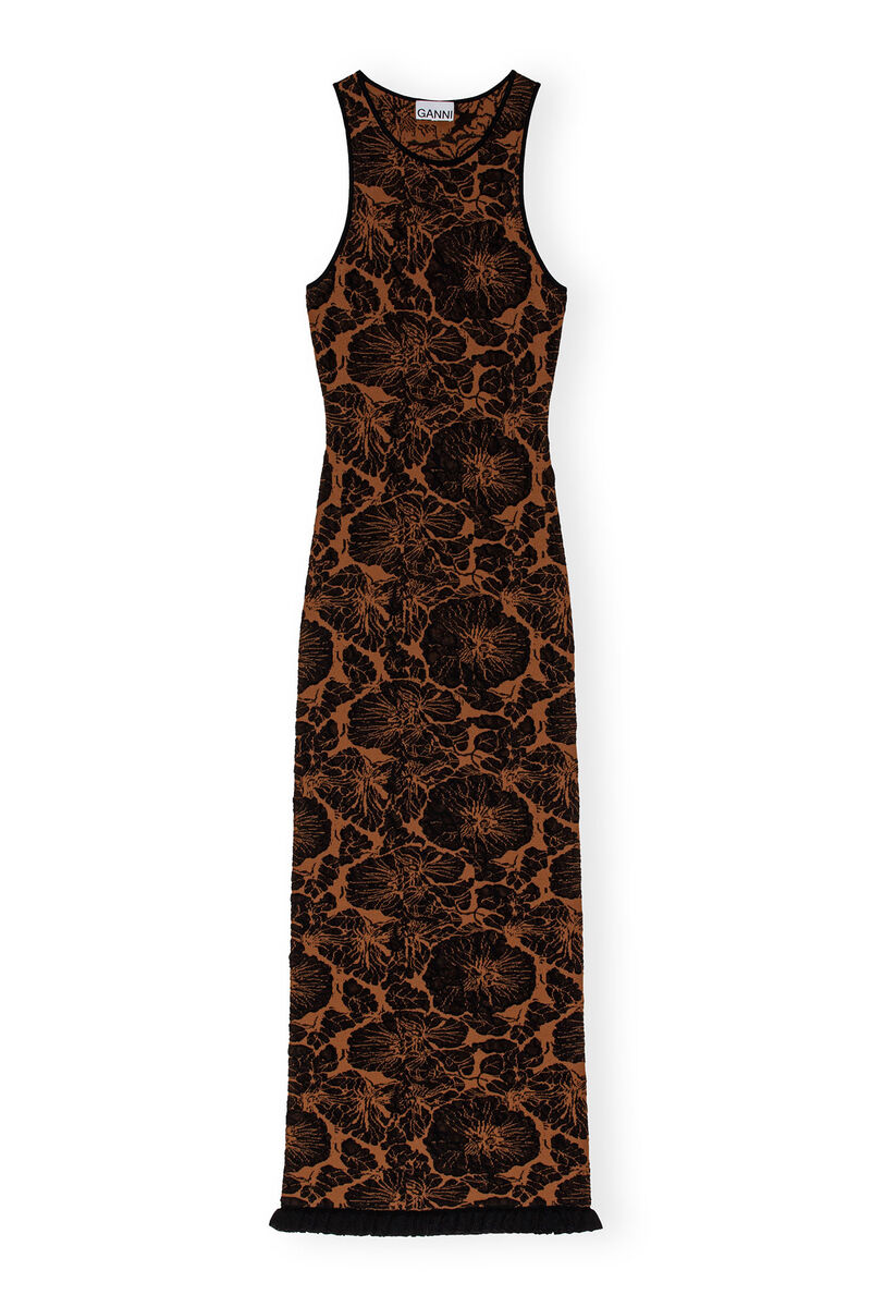 3D Jacquard Long Dress, Cotton, in colour Tortoise Shell - 1 - GANNI