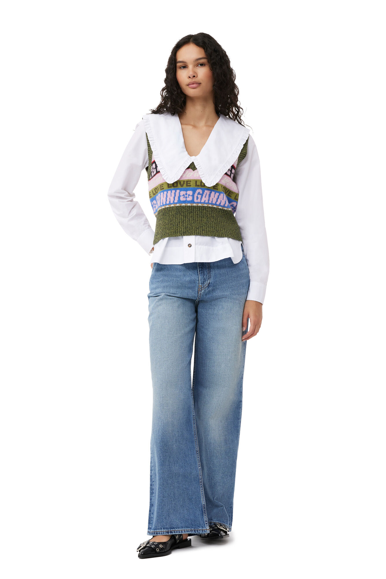 Graphic V-neck Vest, Recycled Polyamide, in colour Multicolour - 5 - GANNI