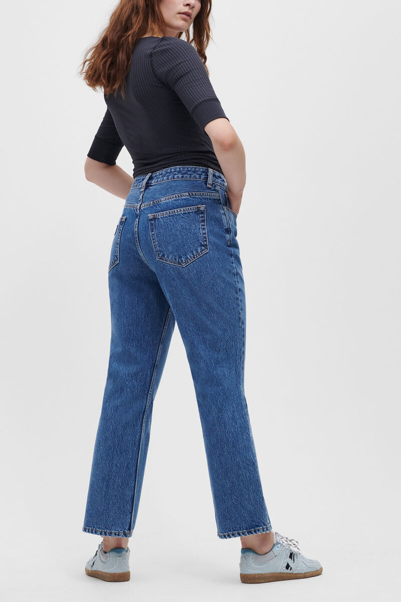 Betzy Cropped Jeans, Cotton, in colour Mid Blue Stone - 2 - GANNI