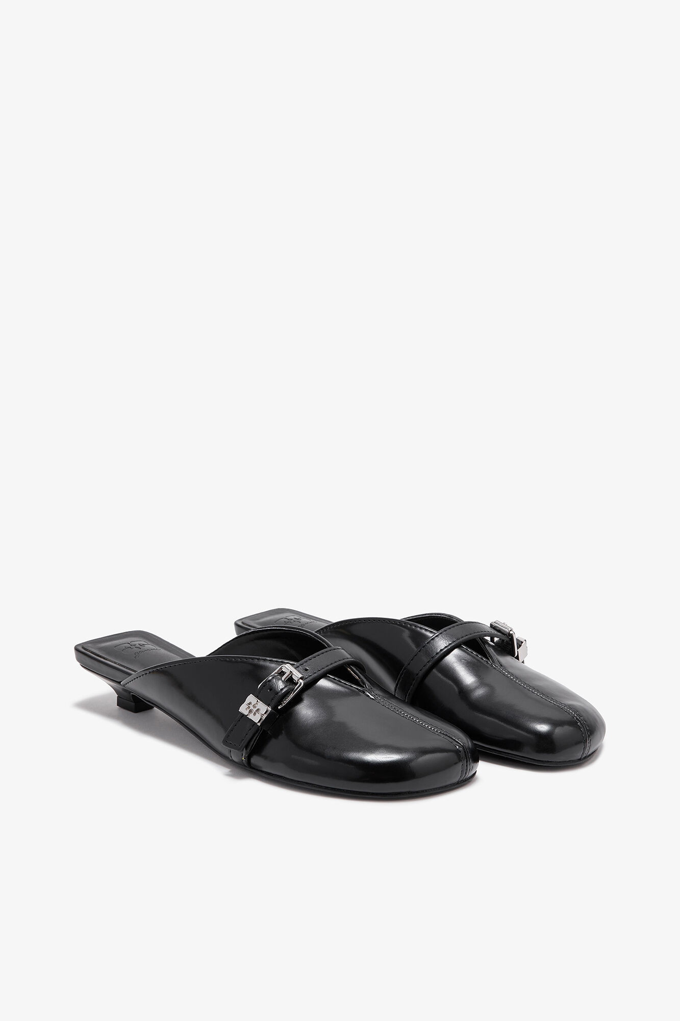 Sue Kitten Heel Mules in Black, Oleatex&trade;, in colour Black - 2 - GANNI