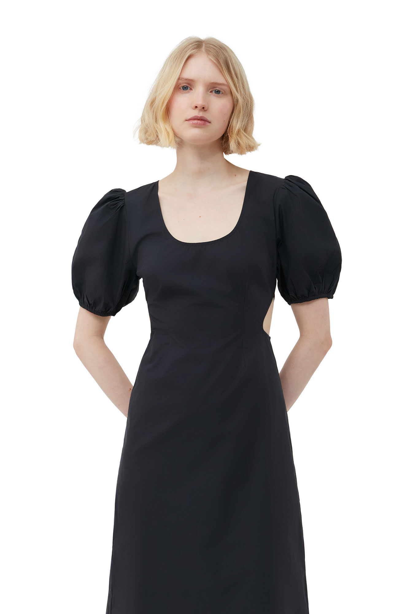 Cotton Poplin Cutout Dress, Cotton, in colour Black - 4 - GANNI