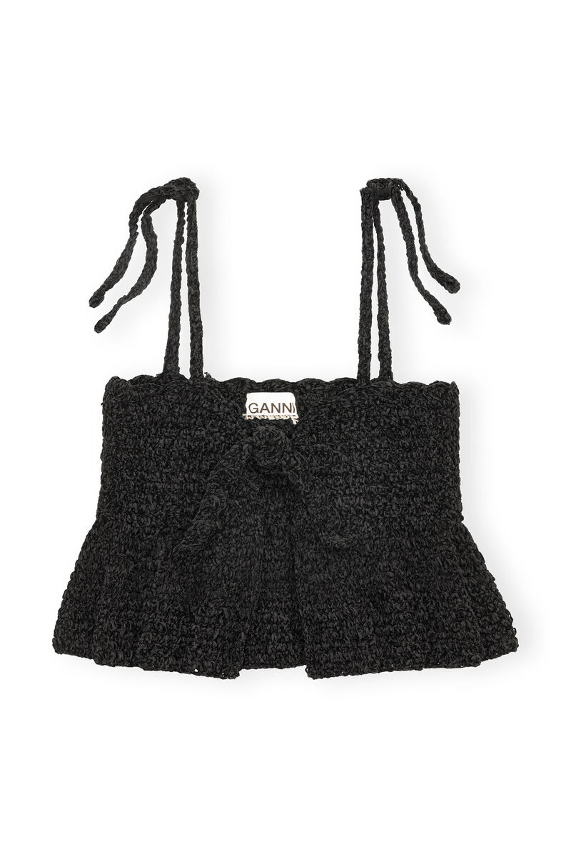 Velvet Crochet Bandeau Strap Top, Polyester, in colour Black - 1 - GANNI