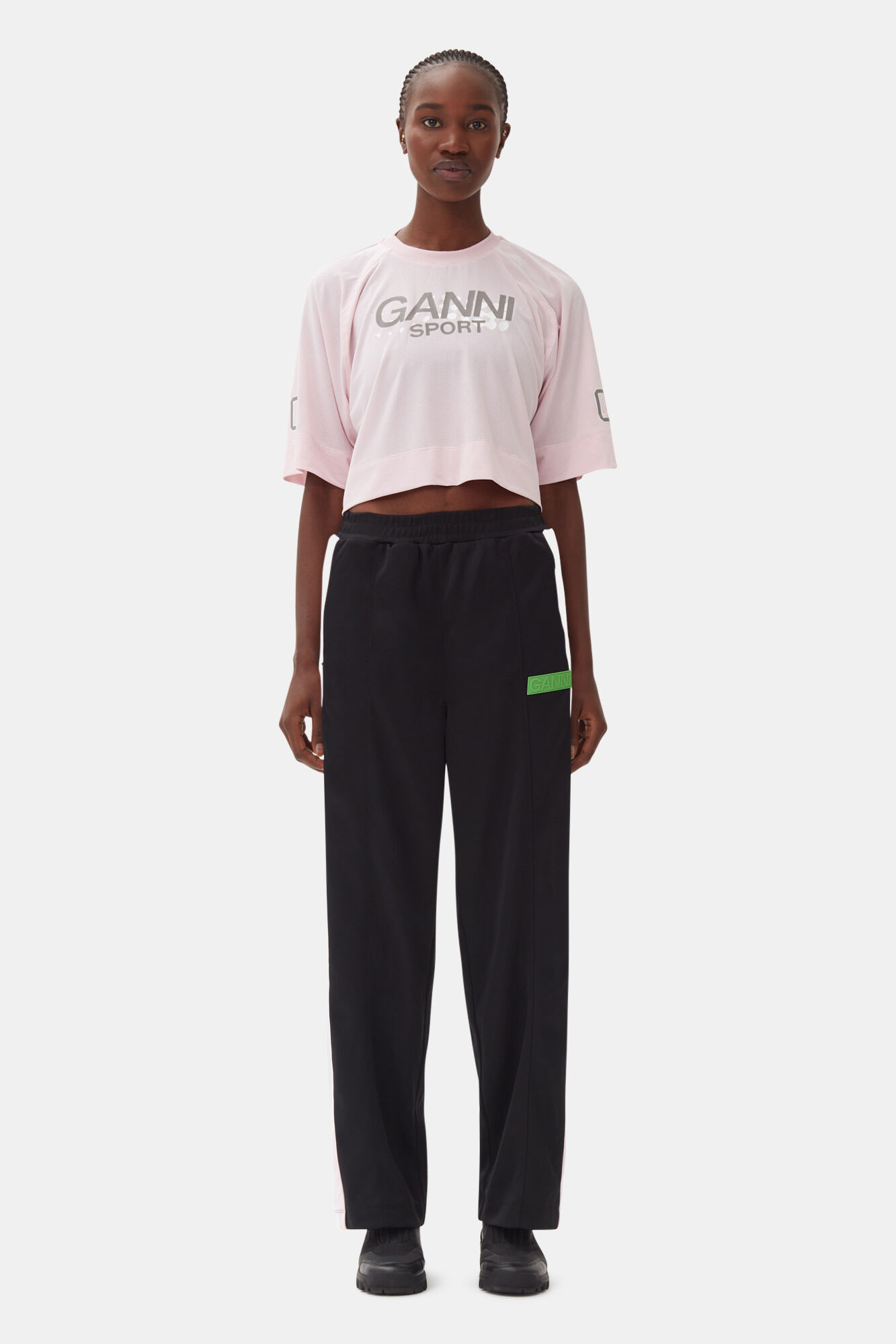 Active Mesh Cropped T-shirt, Recycled Polyester, in colour Lilac Snow - 2 - GANNI