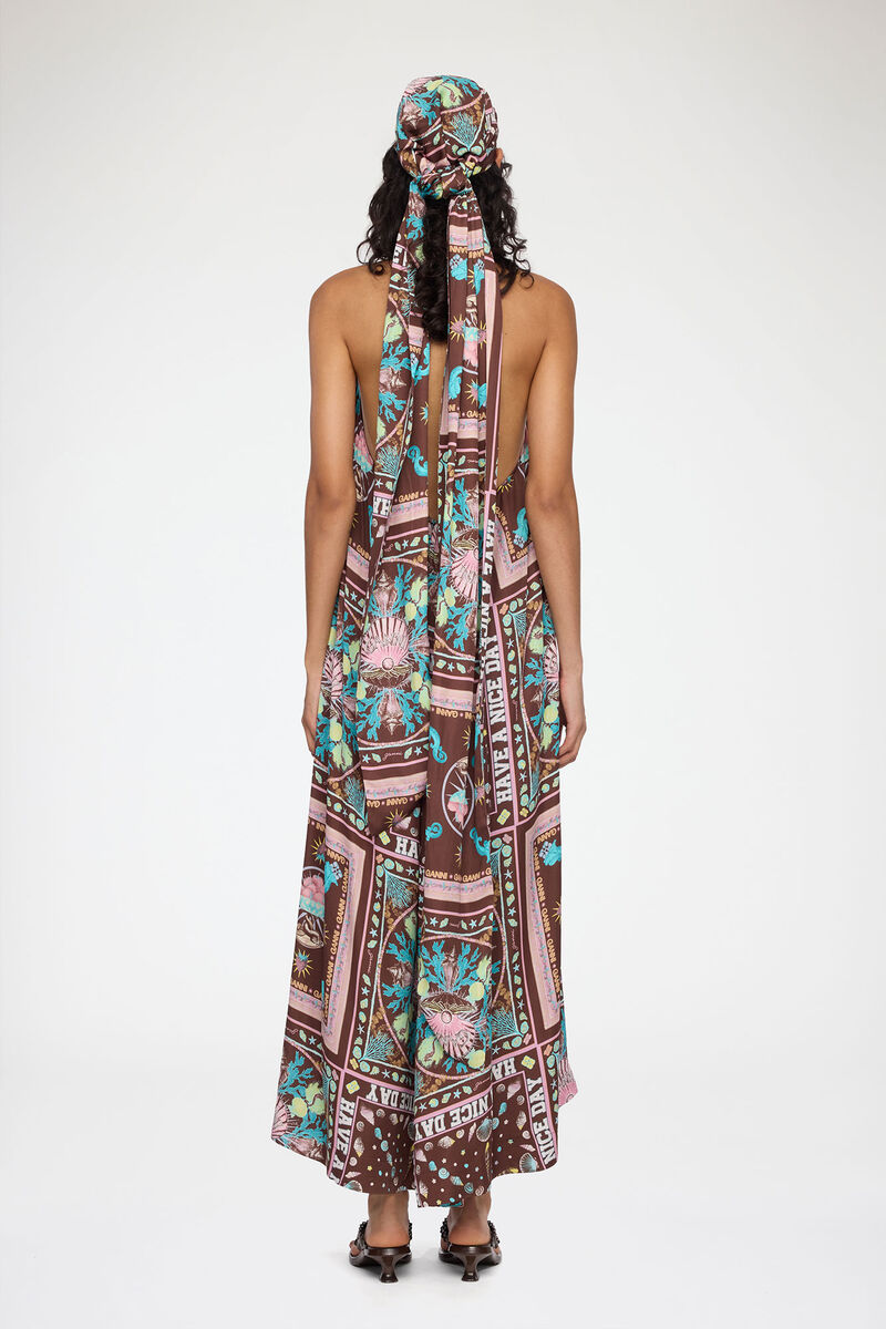 プリンテッドツイル ドレス, Viscose, in colour Chicory Coffee - 5 - GANNI
