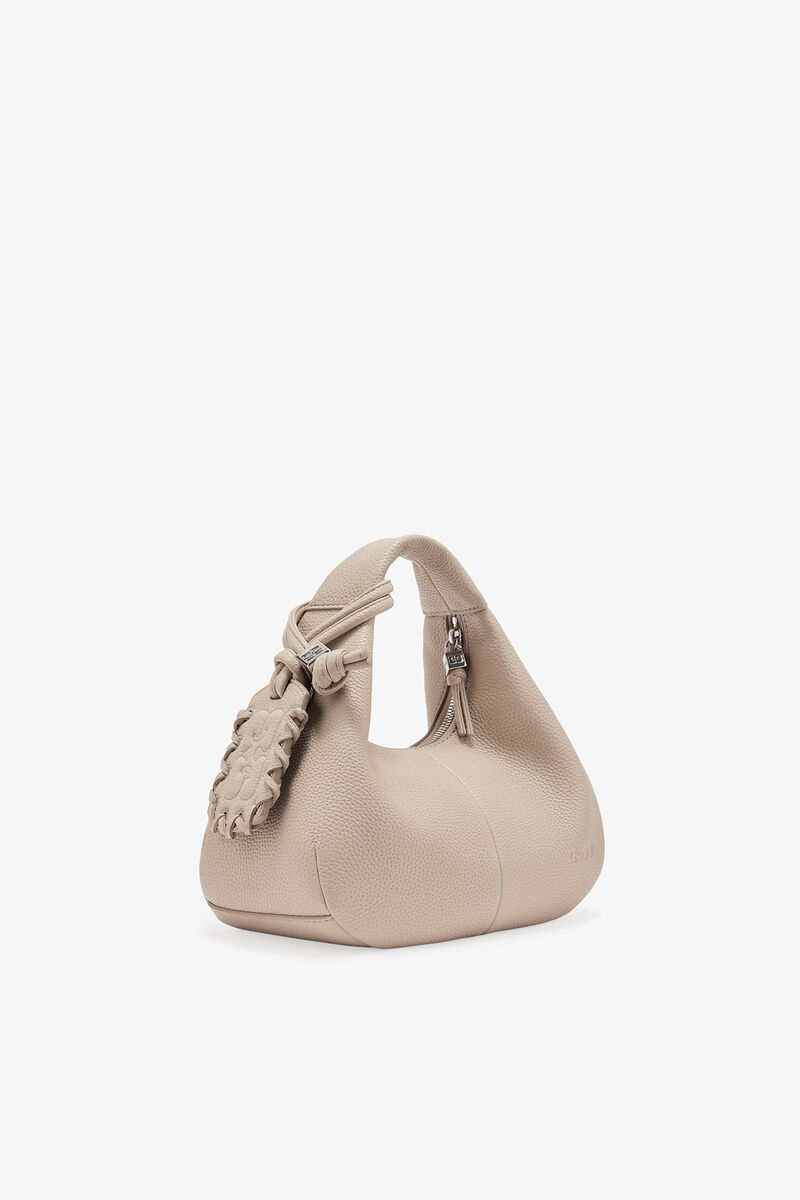 Light Grey Mini Hobo Bag, Recycled Polyester, in colour White Pepper - 8 - GANNI