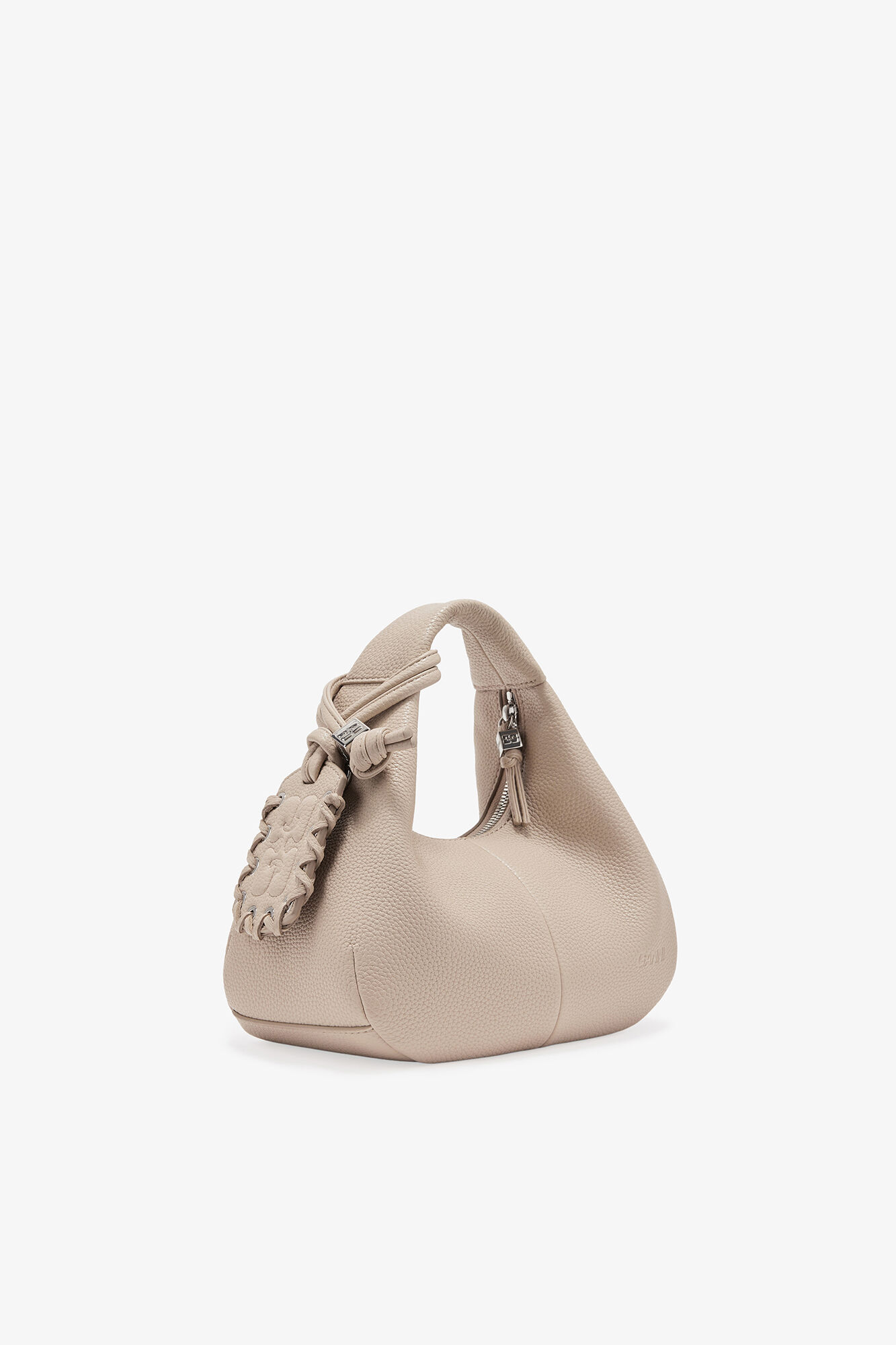 Light Grey Mini Hobo Bag, Recycled Polyester, in colour White Pepper - 8 - GANNI