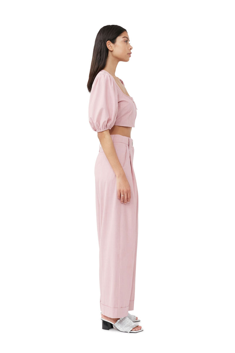 Drapey Melange Pleat Trousers, Elastane, in colour Pink Tulle - 6 - GANNI